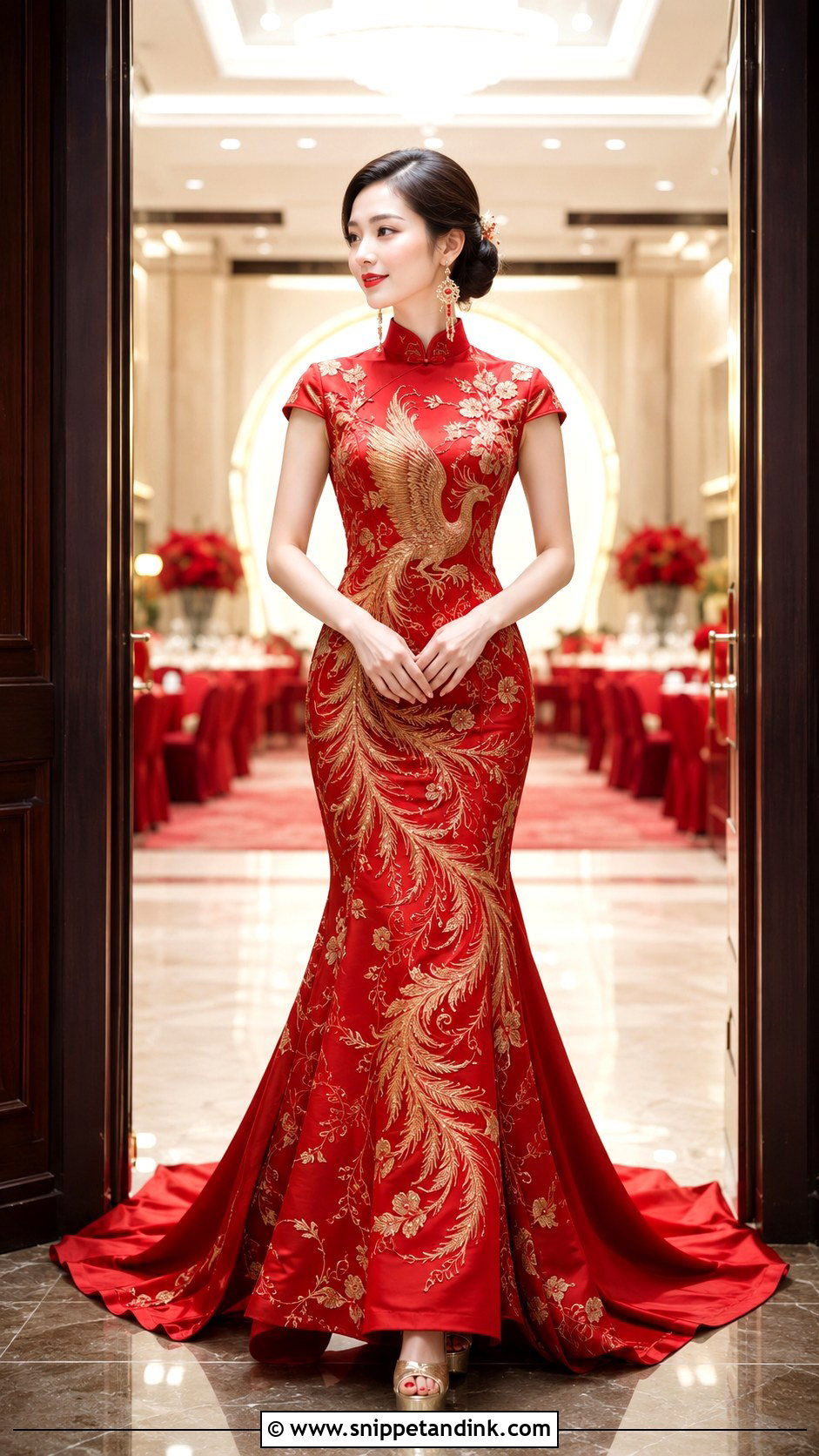 Red Mermaid Qipao Bridal Dress - Snippet and Ink - 20 Chinese Bridal Dress Ideas