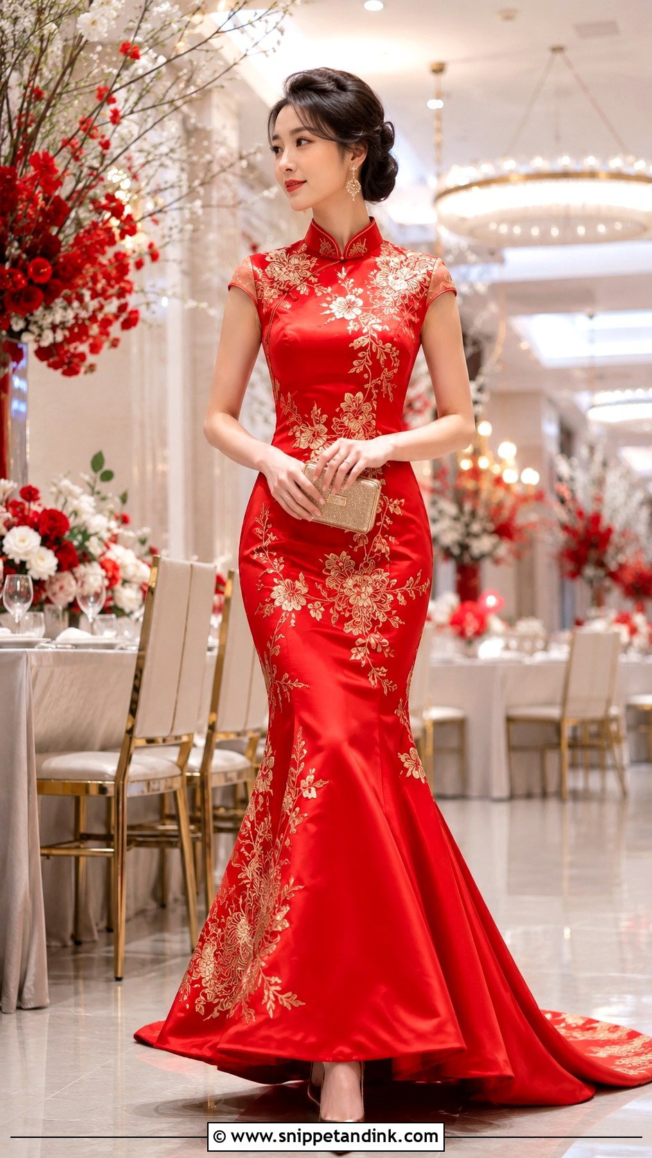 Red Mermaid Qipao Chinese Wedding Outfit - Snippet and Ink - 20 Chinese Wedding Outfits