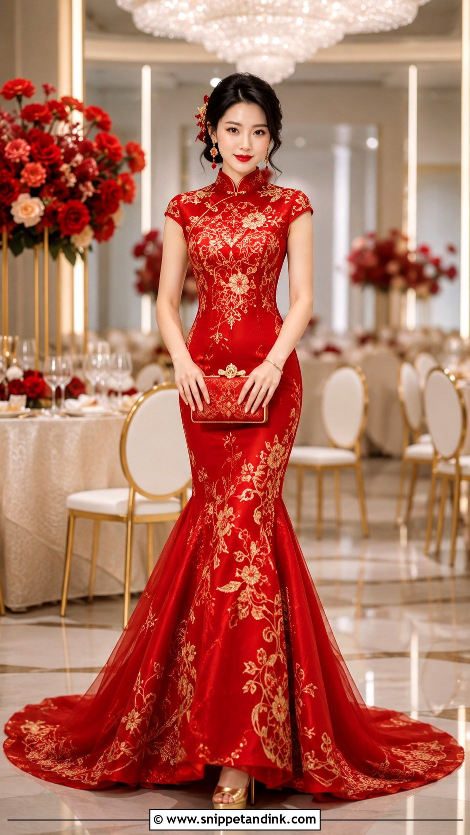 Red Mermaid Qipao Wedding Dress - Snippet and Ink - 20 Red Chinese Wedding Dress Ideas