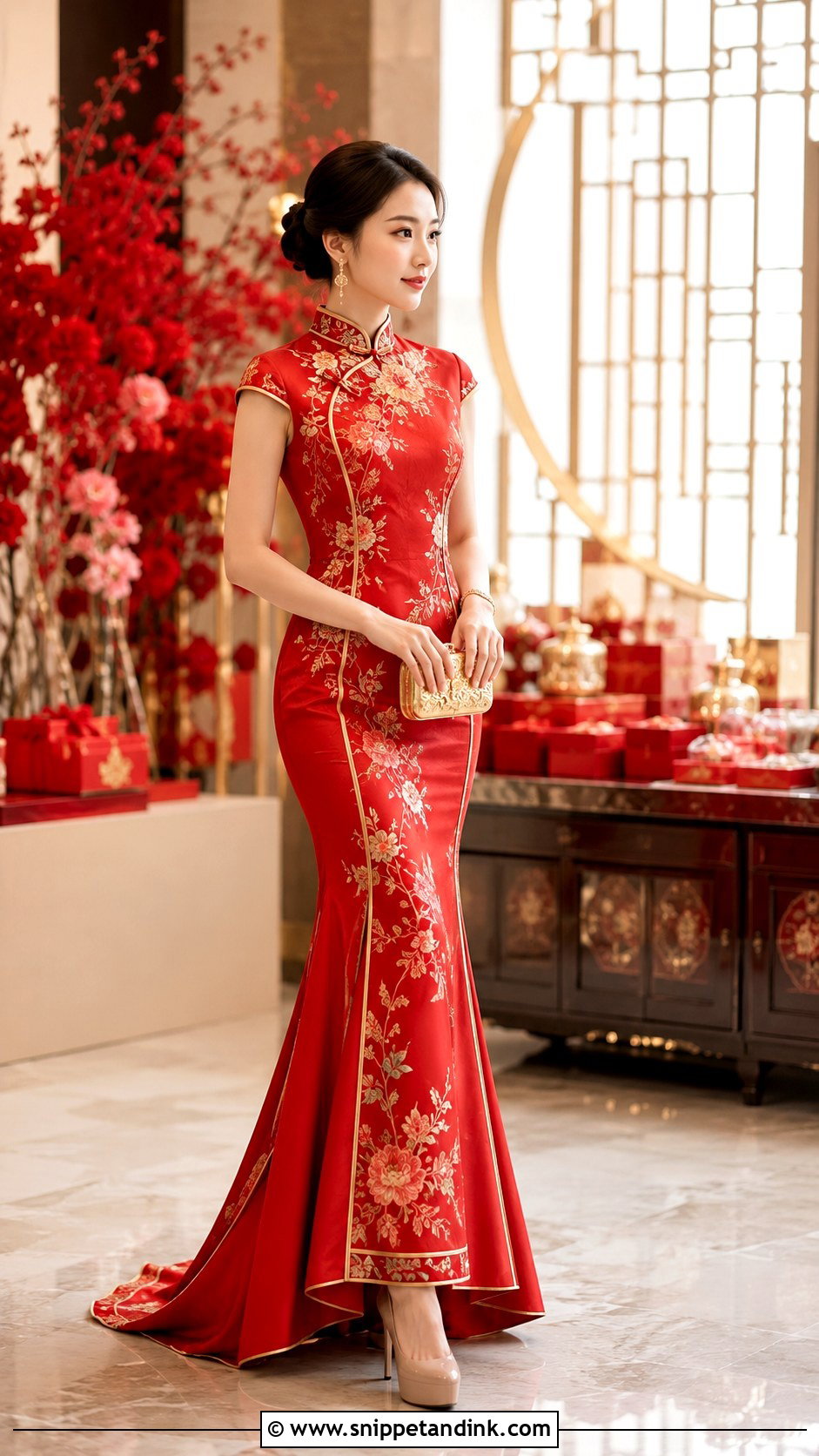 Red Mermaid Sangjit Dress - Snippet and Ink - 20 Modern Sangjit Dress Ideas