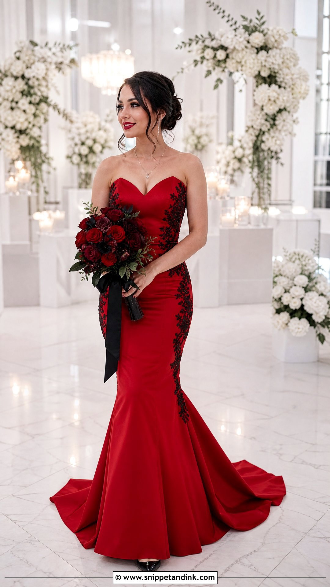 Red Mermaid Wedding Dress With Black Details - Snippet and Ink - 25 Red and Black Wedding Dress Ideas