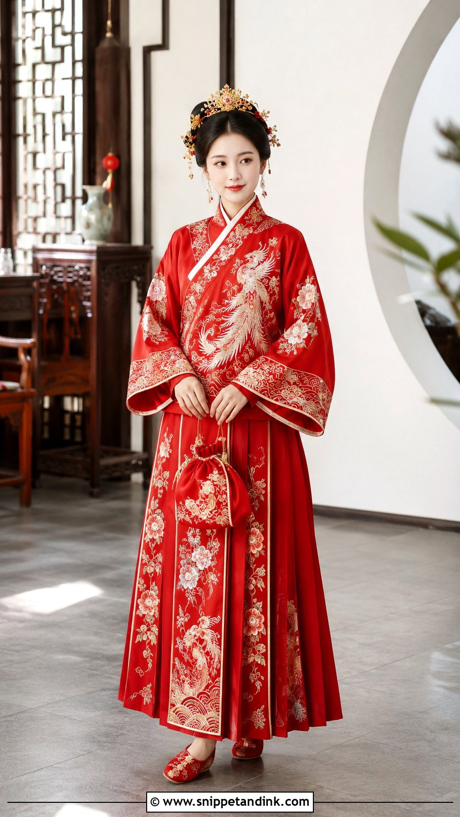 Red Ming Dynasty Mamian Skirt Hanfu Wedding Dress - Snippet and Ink - 20 Hanfu Wedding Dress Ideas