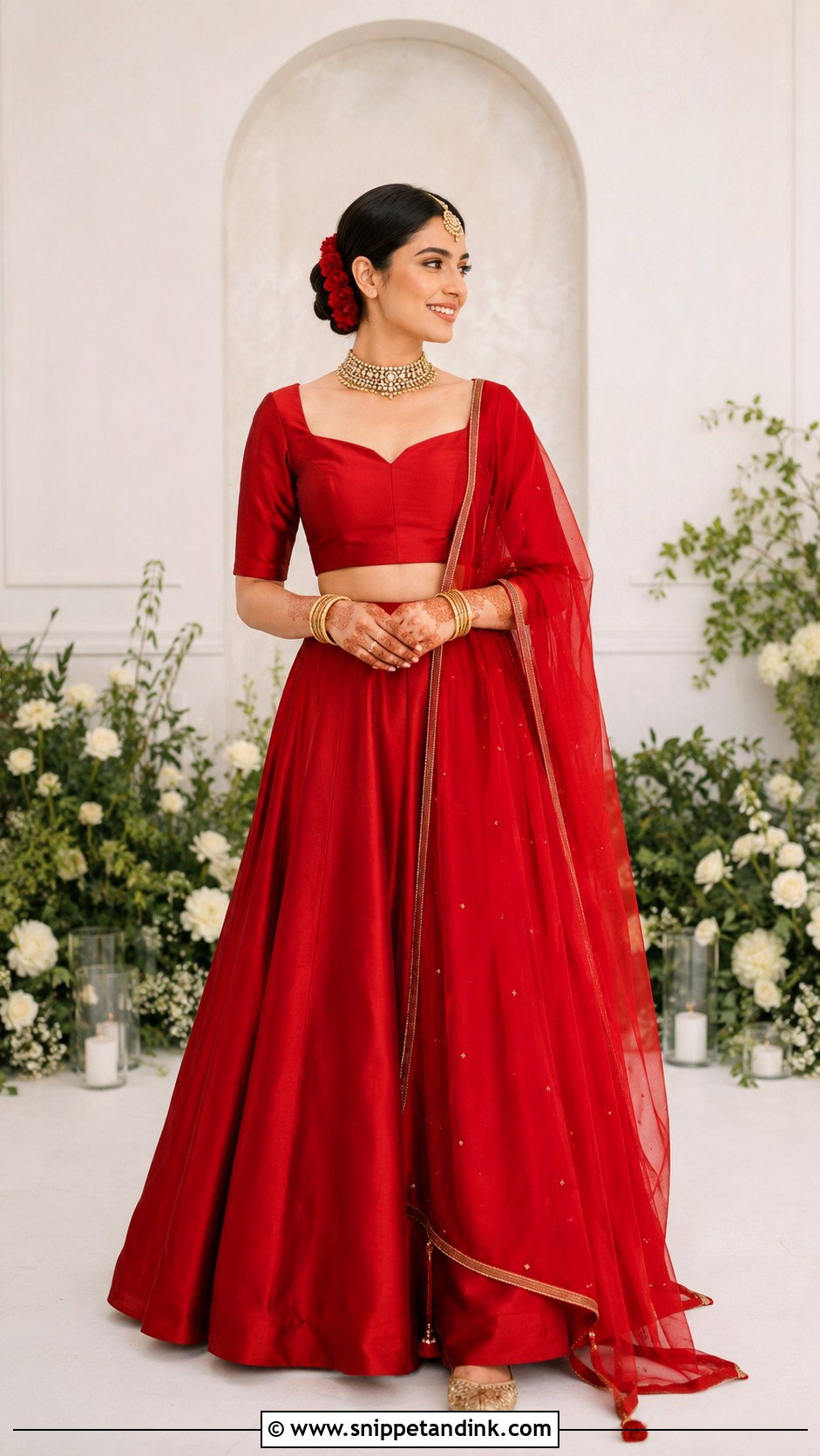 Red Minimal Bridal Lehenga - Snippet and Ink - 25 Red Lehanga Bridal Outfits