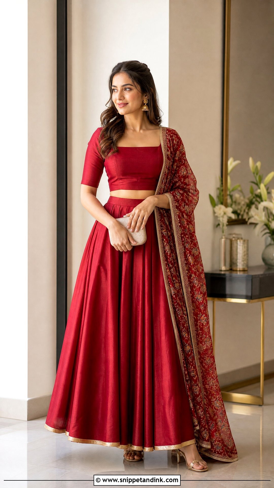 Red Minimal Party Lehenga - Snippet and Ink - 20 Party Lengha Ideas