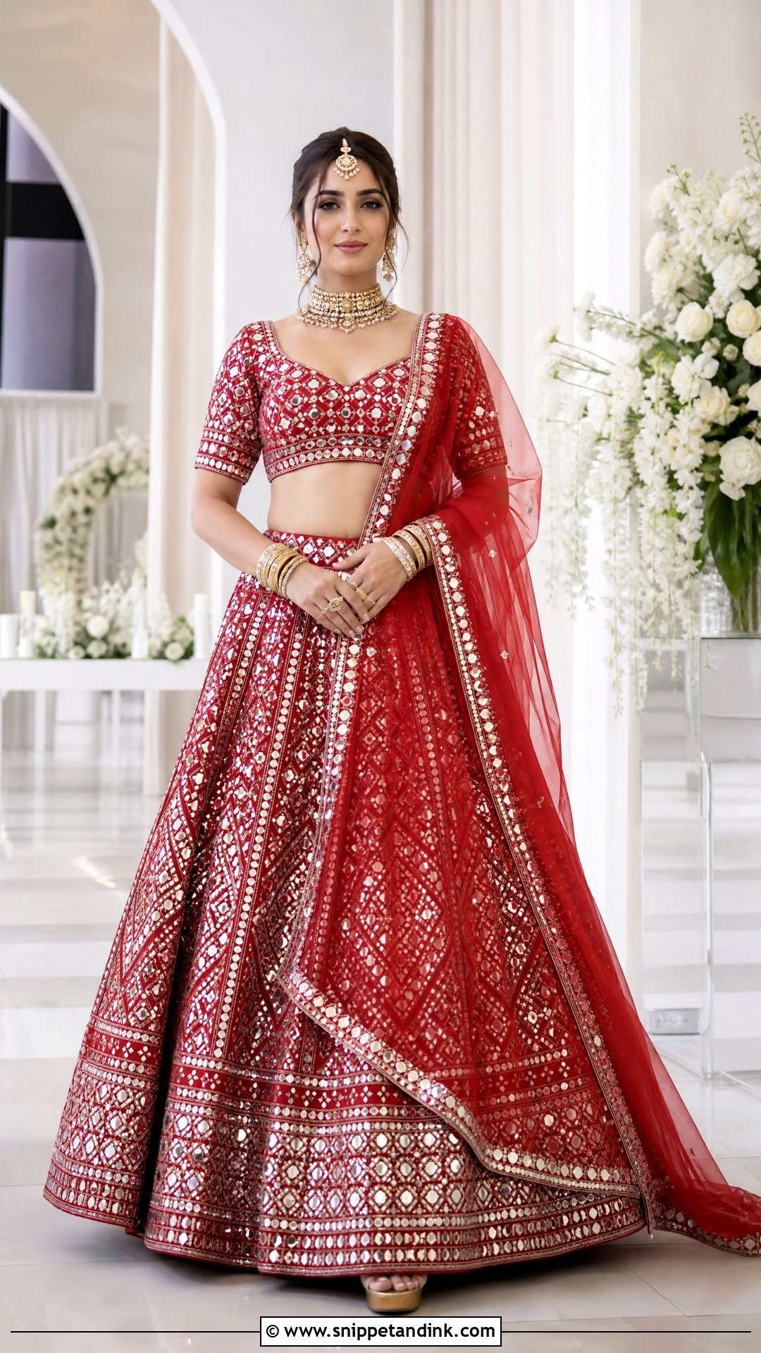Red Mirror Work Bridal Lehenga - Snippet and Ink - 20 Red Indian Bridal Dress Ideas