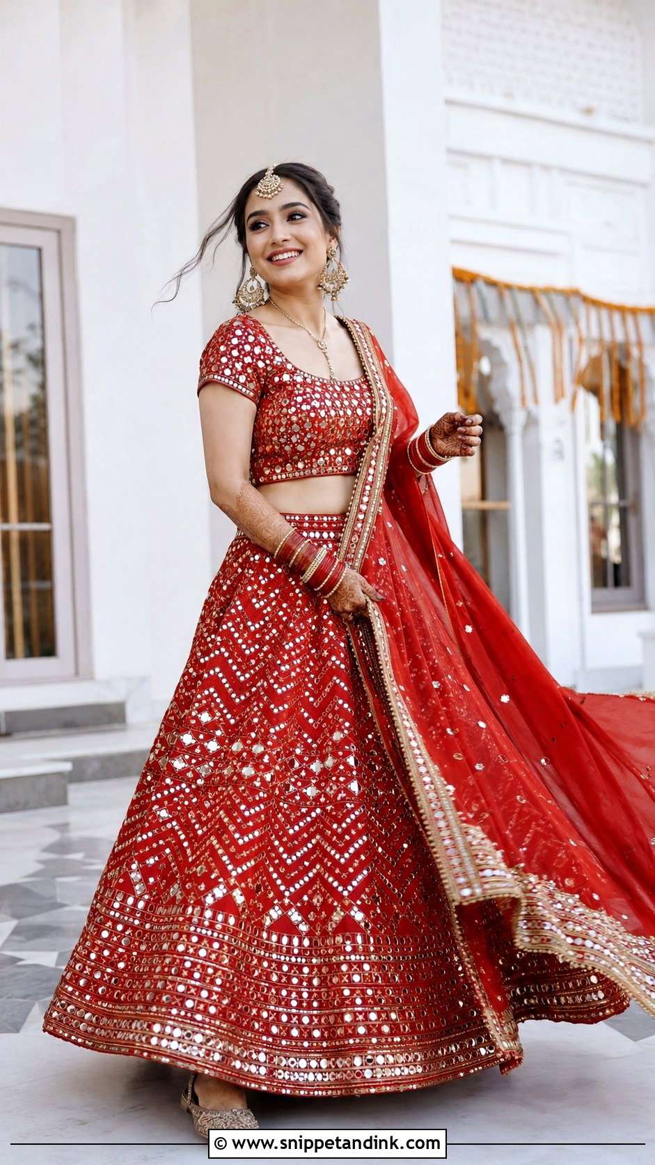 Red Mirror Work Bridal Lehenga - Snippet and Ink - 25 Red Lehanga Bridal Outfits