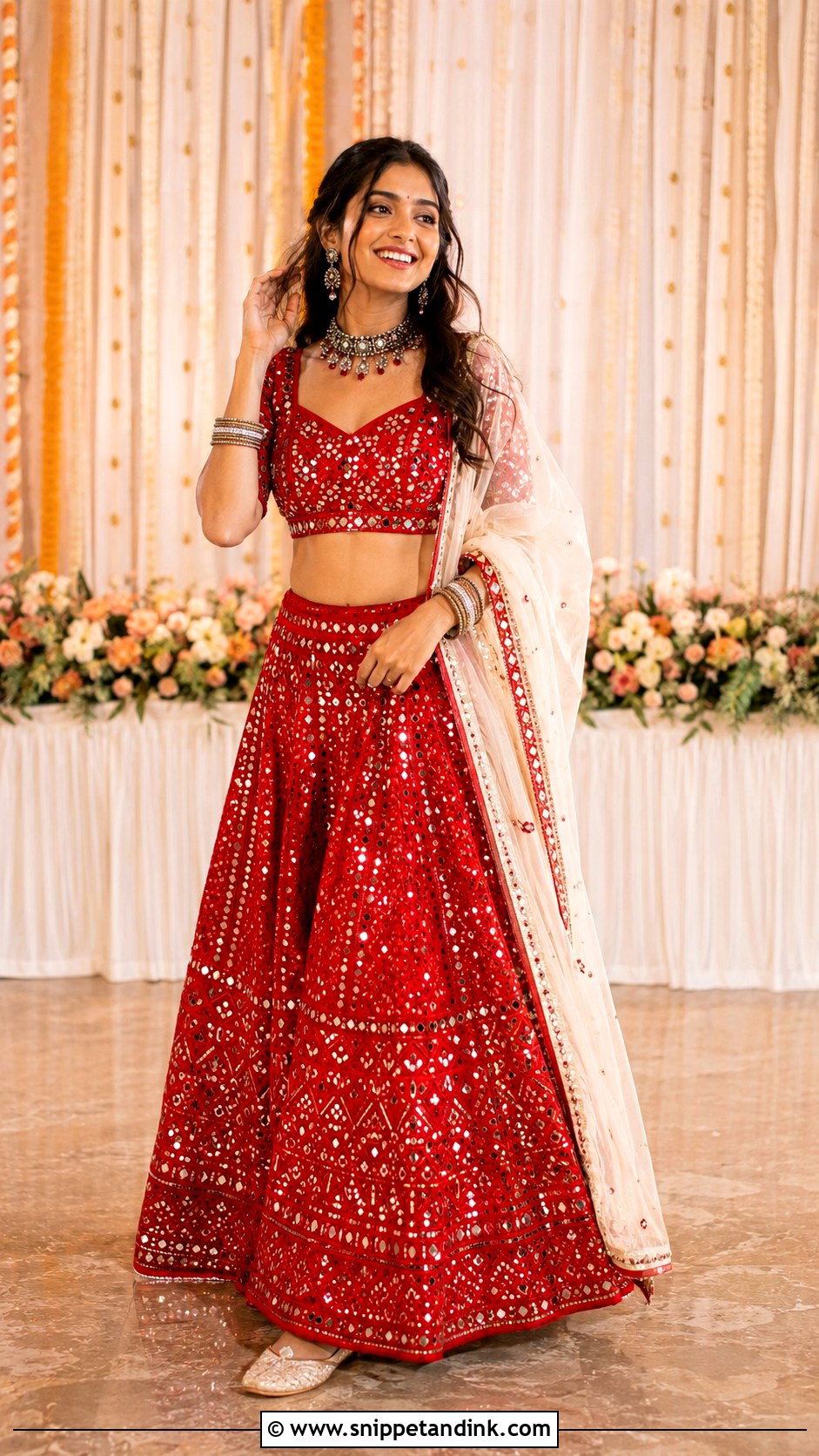 Red Mirror Work Lehenga - Snippet and Ink - 25 Red Indian Wedding Dress Ideas