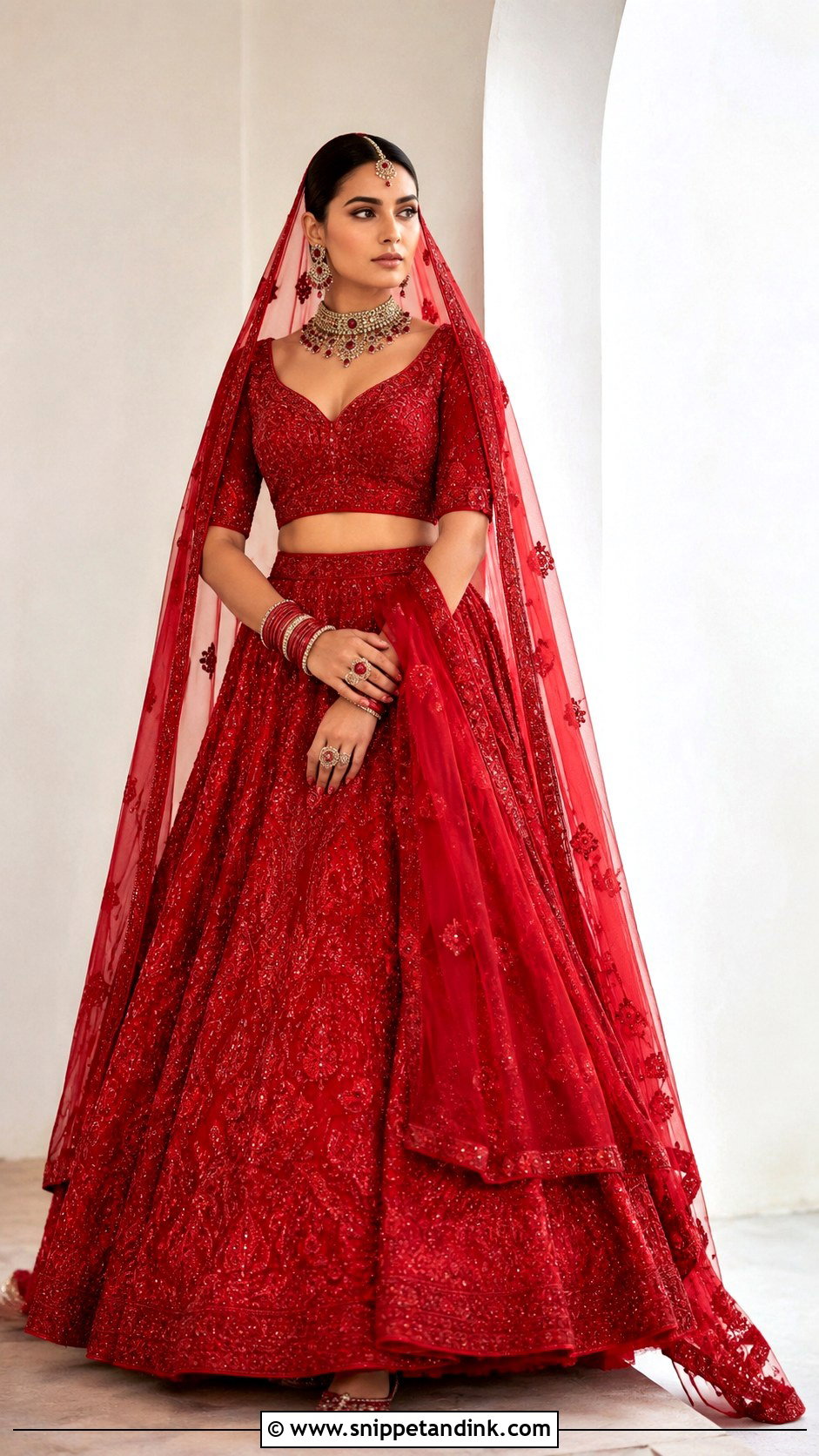 Red Monochrome Bridal Lehenga - Snippet and Ink - 25 Red Lehanga Bridal Outfits