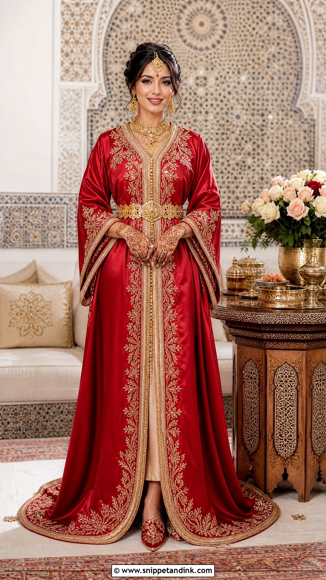 Red Moroccan Henna Wedding Dress - Snippet and Ink - 20 Traditional Arabic Wedding Dress Ideas