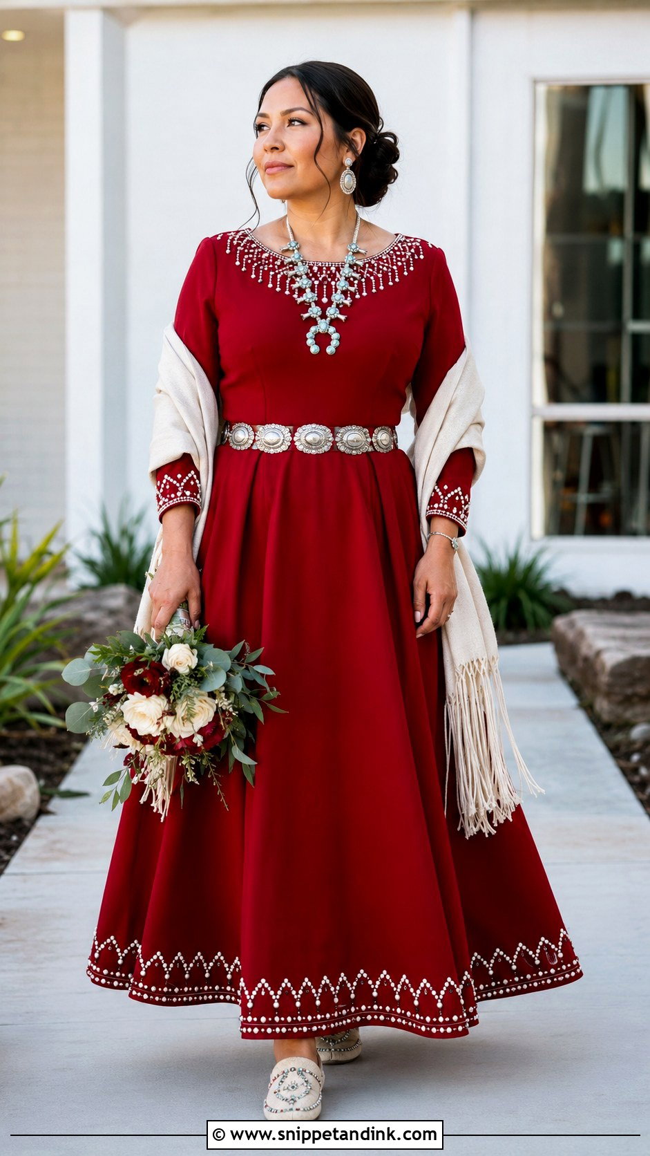 Red Native Wedding Dress With Silver Jewelry - Snippet and Ink - 20 Native Wedding Dress Ideas