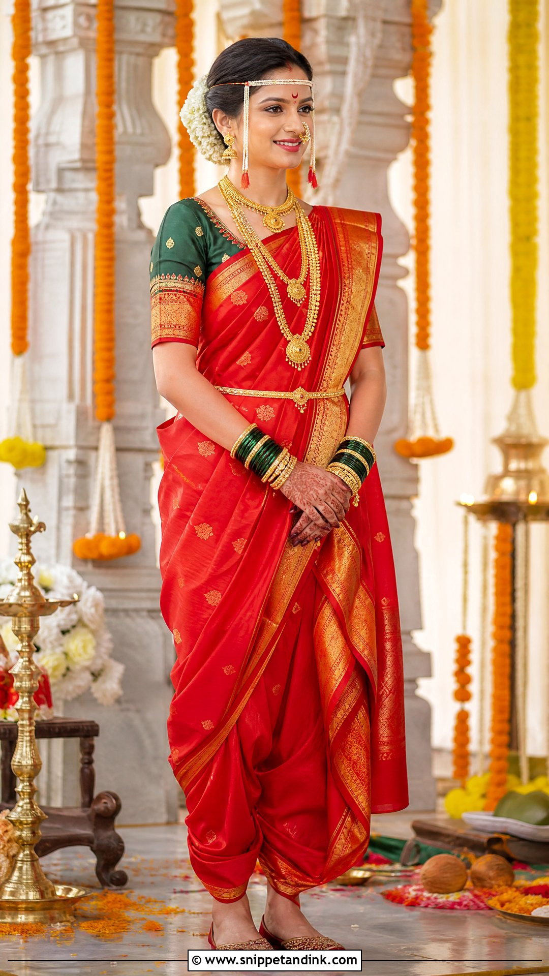Red Nauvari Saree Vaidik Marriage Dress - Snippet and Ink - 20 Vaidik Marriage Dress Ideas