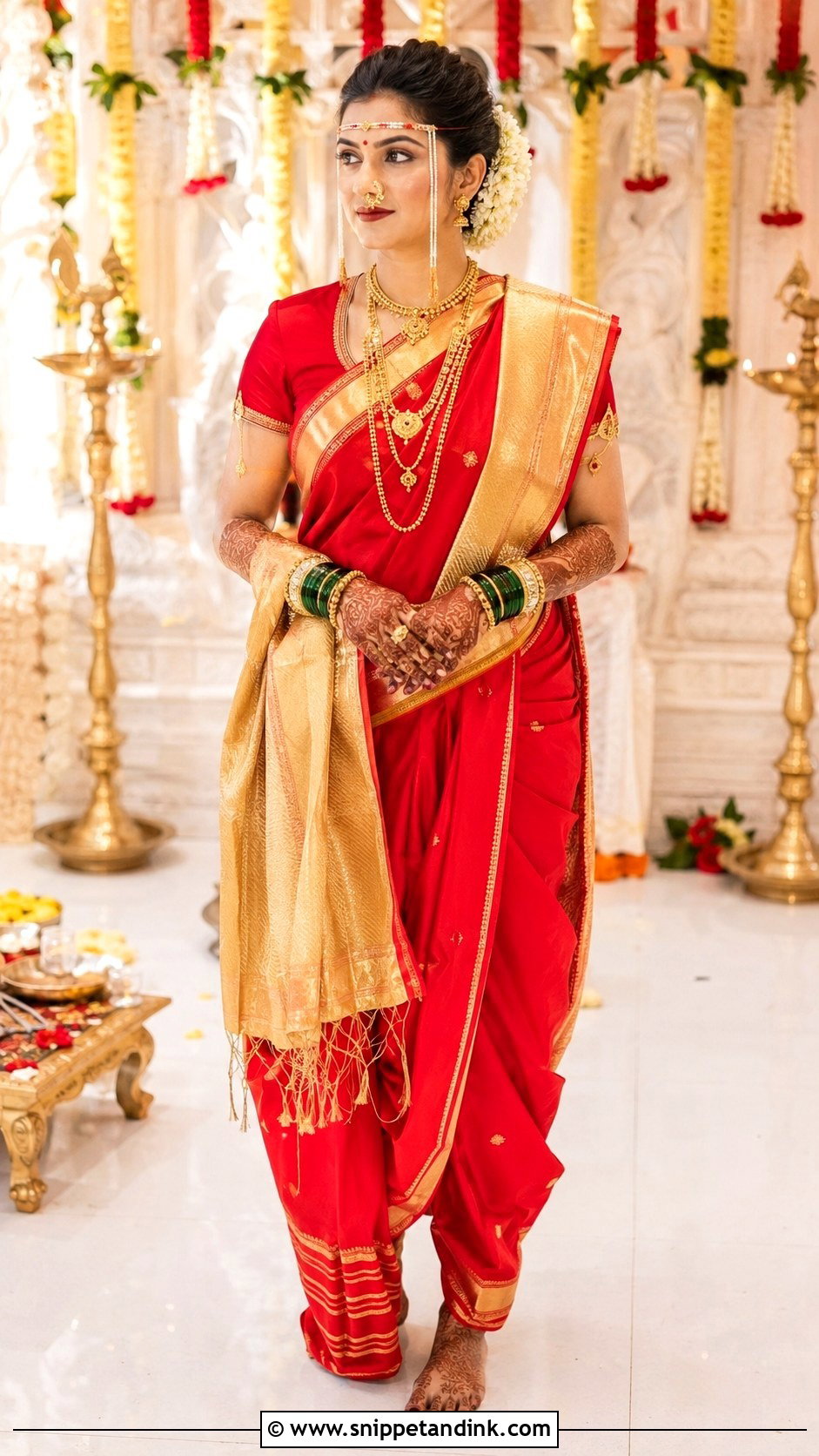 Red Navvari Saree Bridal Look - Snippet and Ink - 30 Navvari Bridal Look Ideas