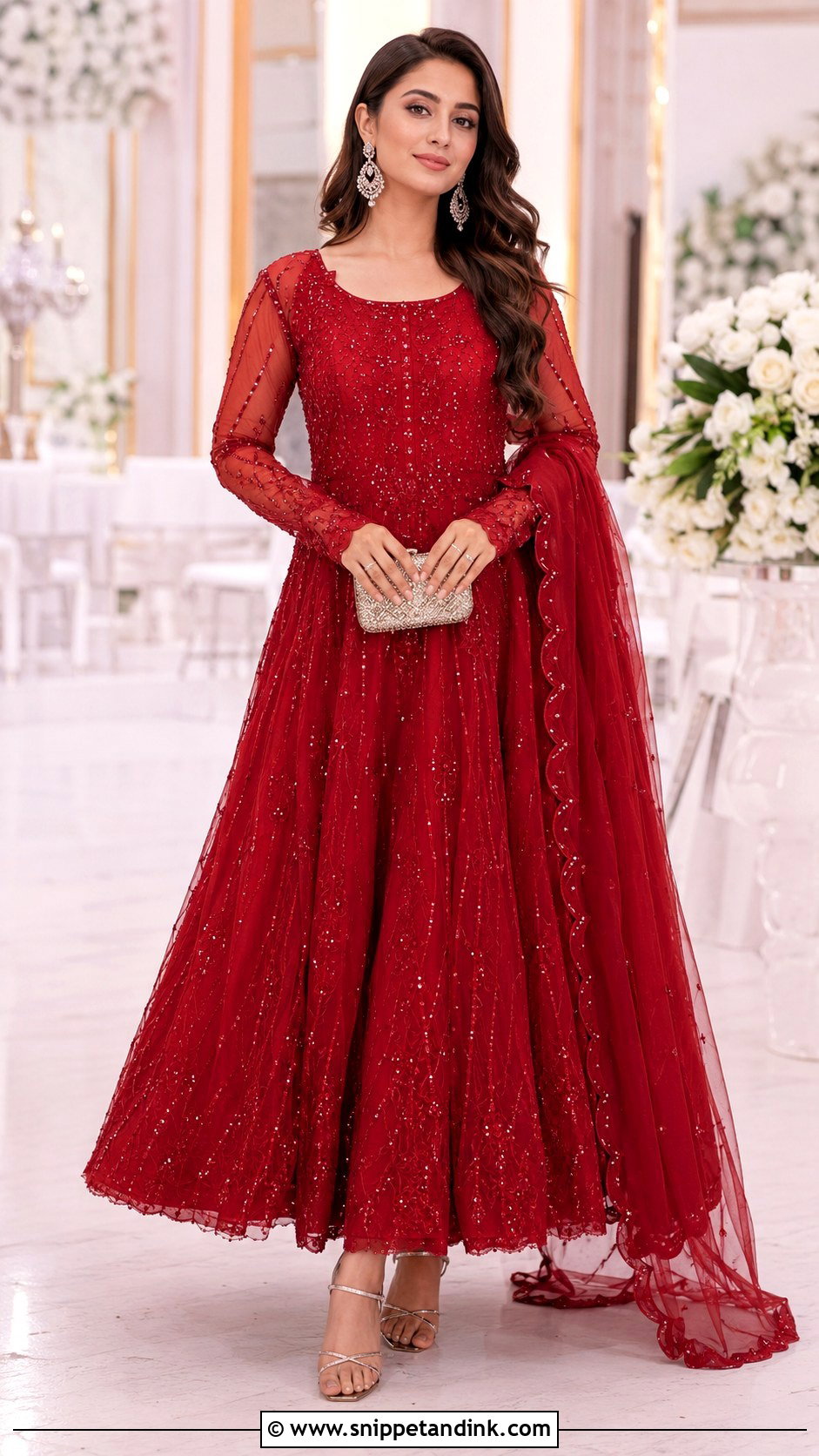 Red Net Anarkali Suit With Sequin Work - Snippet and Ink - 25 Red Anarkali Wedding Suits