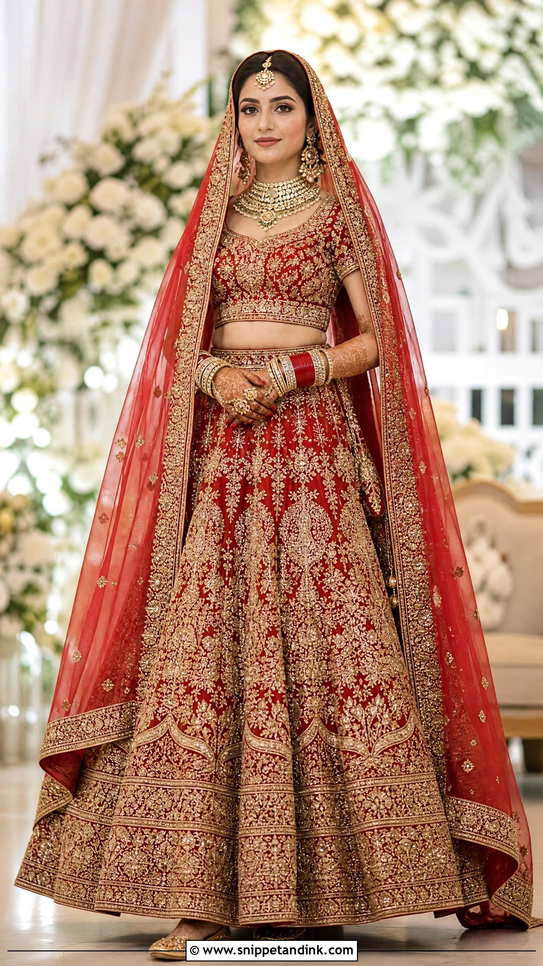 Red Net Dupatta With Red Bridal Lehenga - Snippet and Ink - 20 Red Dupatta for Bride Ideas