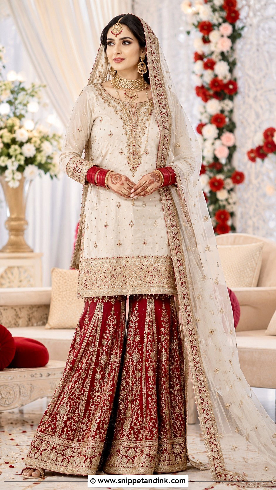 Red Nikah Gharara With Ivory Shirt - Snippet and Ink - 25 Pakistani Nikah Bridal Wear Ideas