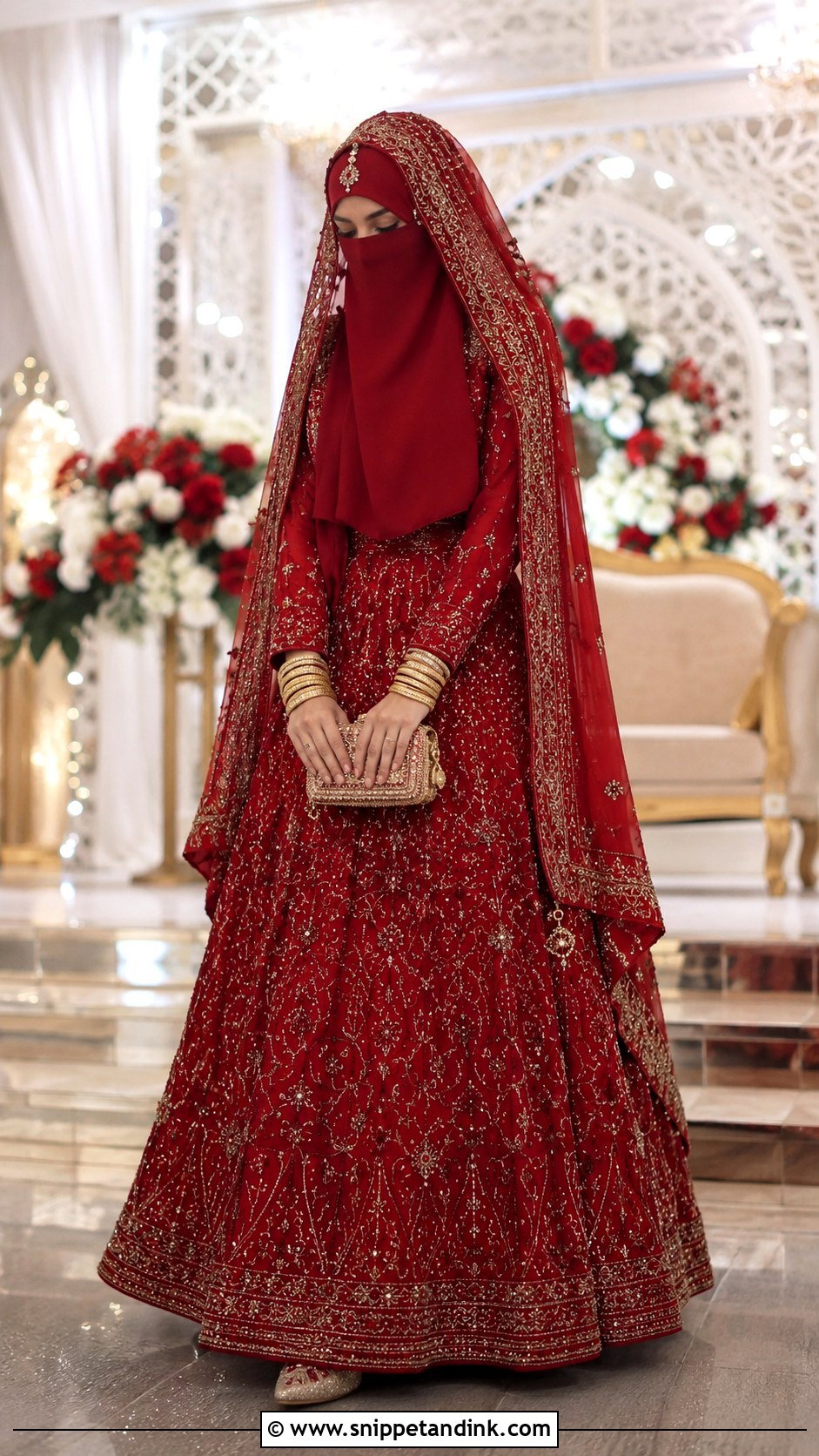 Red Niqab Bride Lehenga - Snippet and Ink - 30 Niqab Bride Ideas