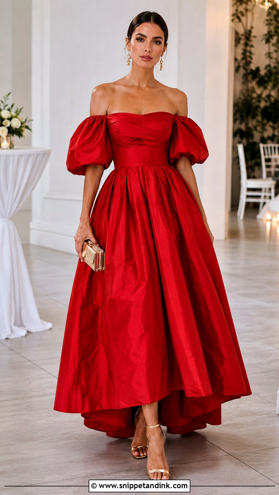 Red Off Shoulder Balloon Gown - Snippet and Ink - 20 Balloon Gown Ideas