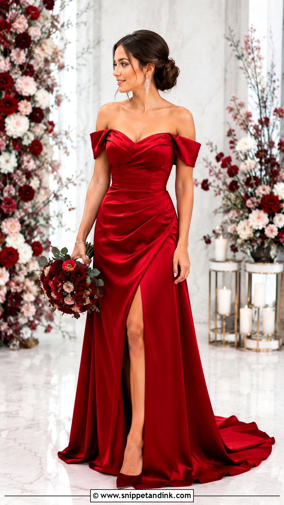Red Off Shoulder Bridal Dress - Snippet and Ink - 30 Red Bridal Dress Ideas