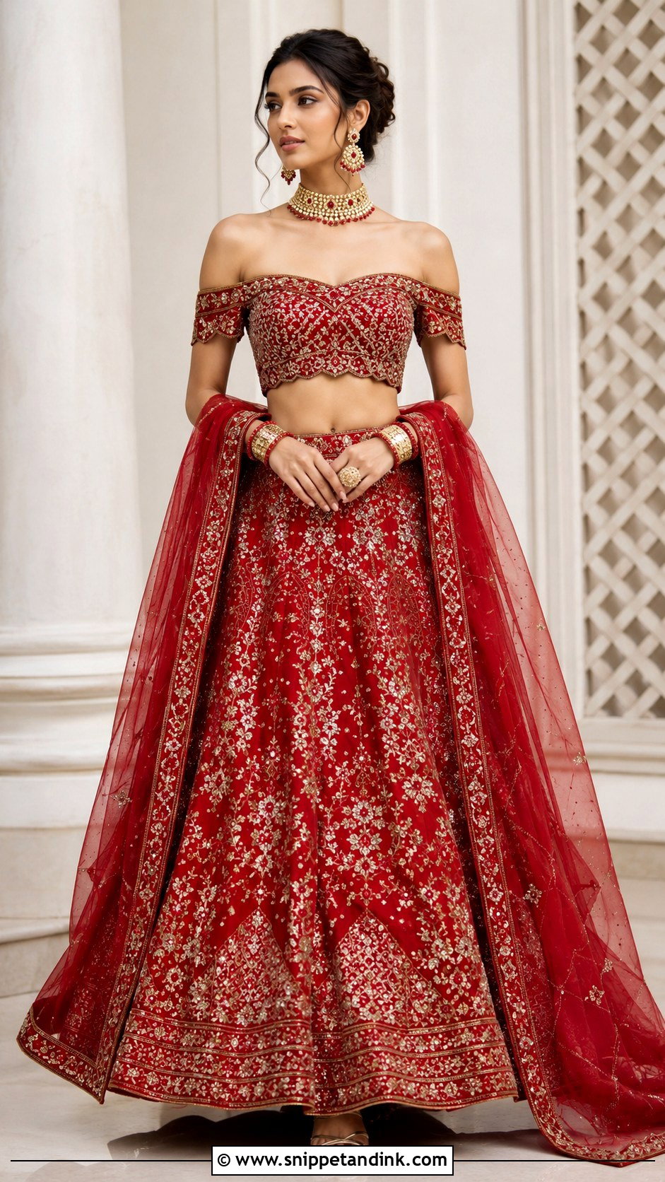 Red Off Shoulder Bridal Lehenga - Snippet and Ink - 25 Red Lehanga Bridal Outfits