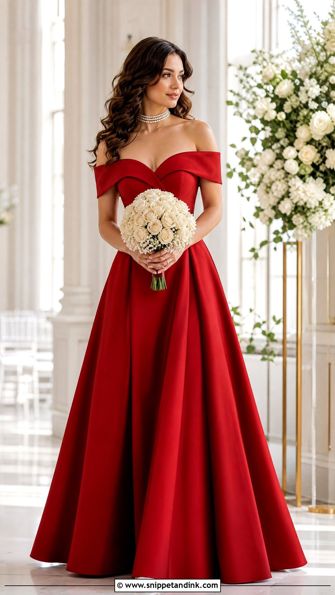 Red Off Shoulder Bride Dress - Snippet and Ink - 25 Red Bride Dress Ideas