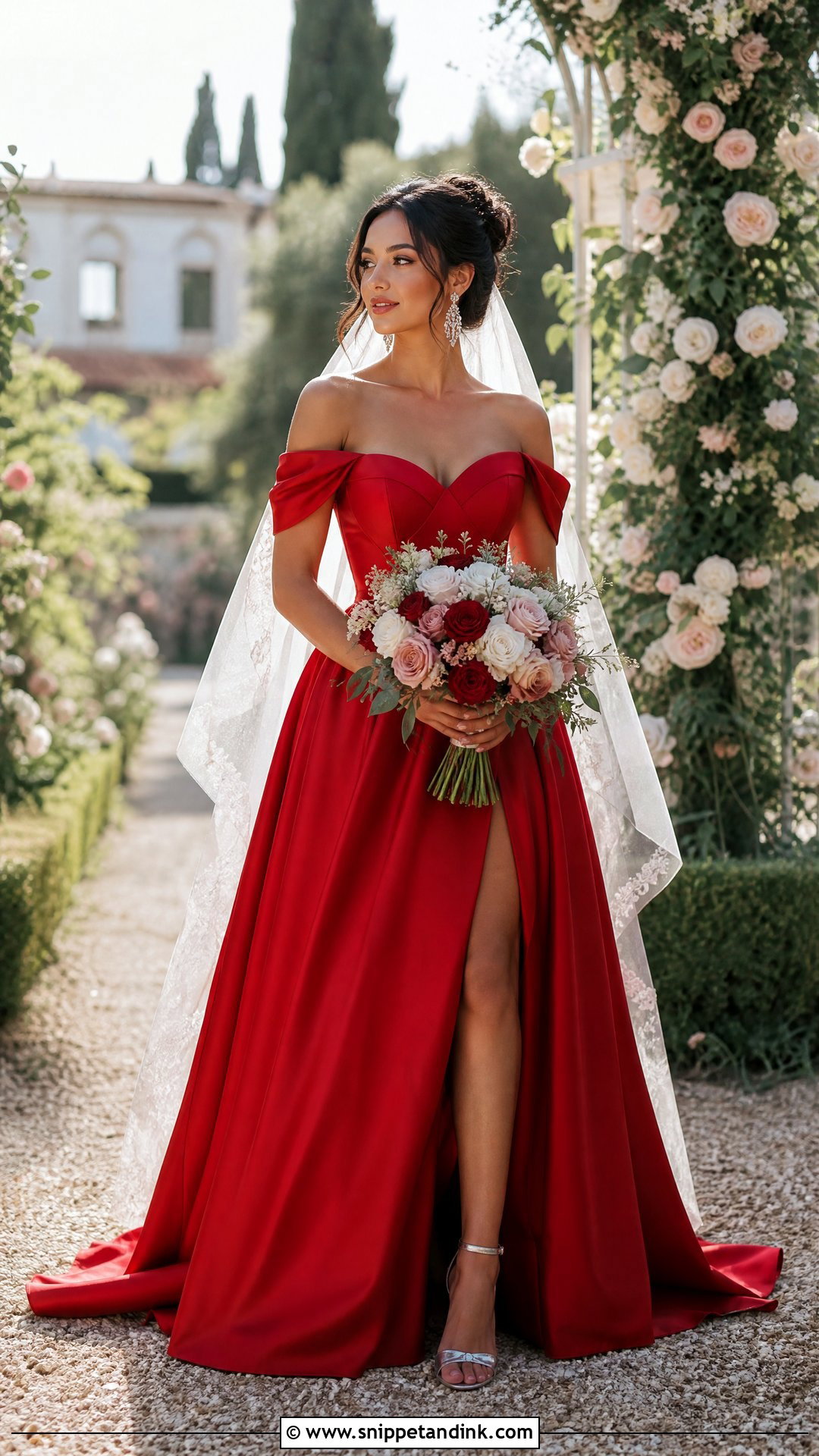 Red Off Shoulder Wedding Dress - Snippet and Ink - 20 Red Wedding Dress Outfit Ideas