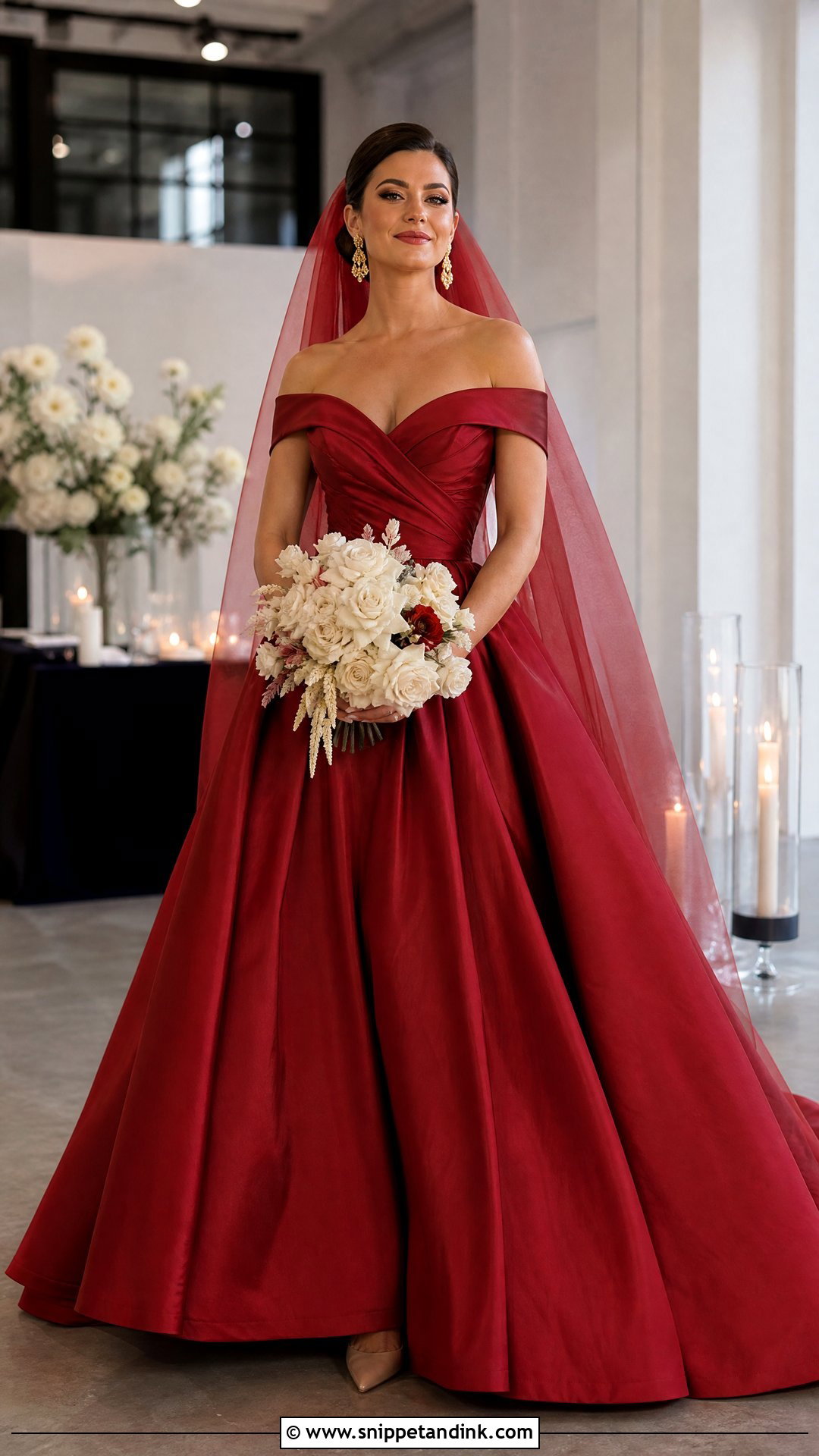 Red Off Shoulder Wedding Dress - Snippet and Ink - 20 Unique Nontraditional Wedding Dresses
