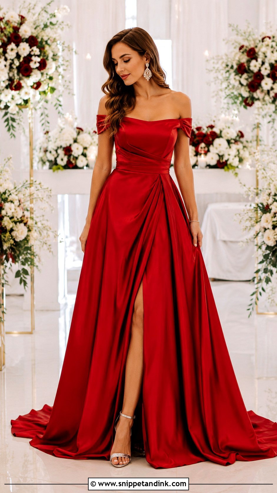 Red Off Shoulder Wedding Dress - Snippet and Ink - 25 Red Wedding Dress Ideas