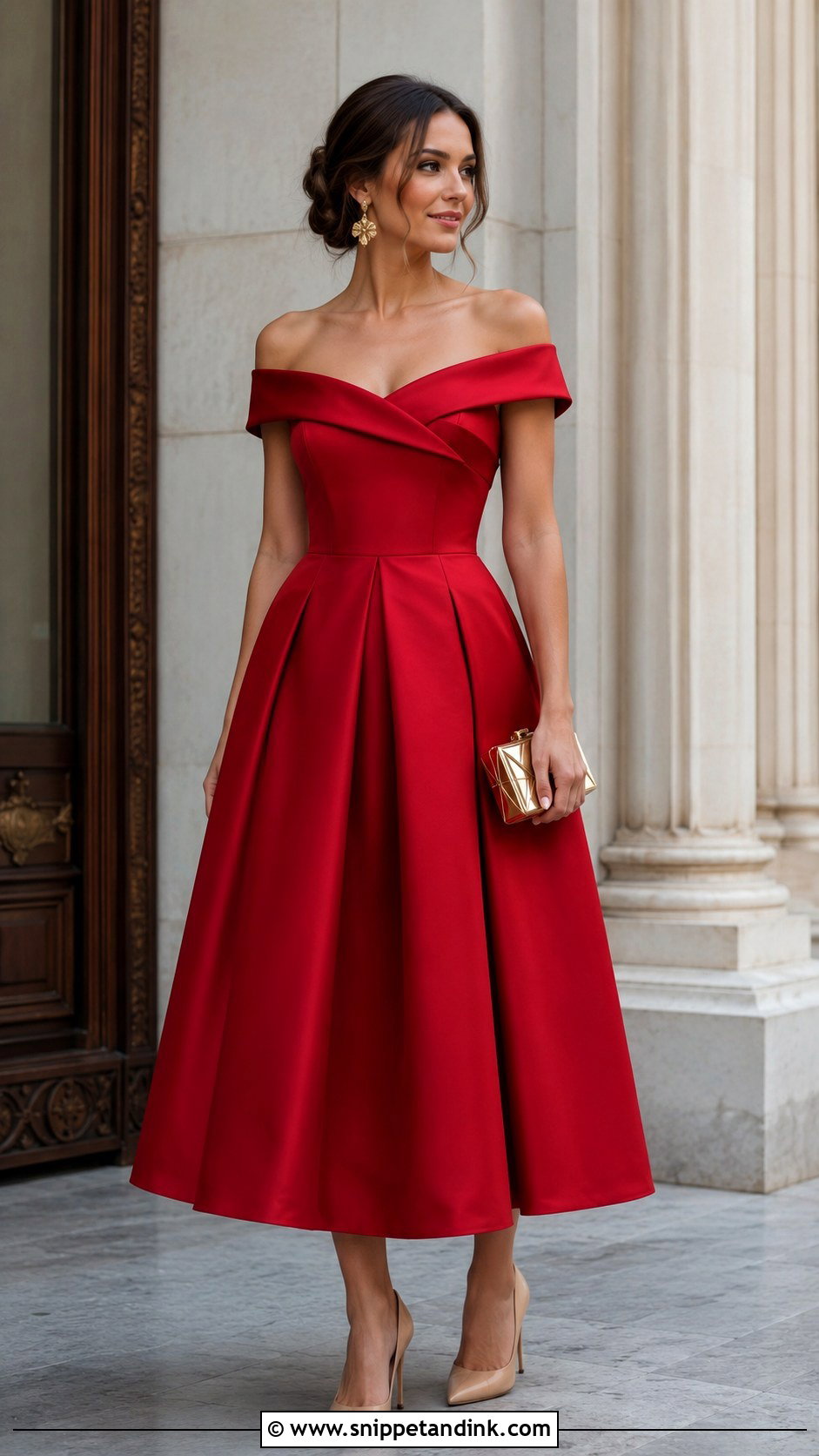 Red Off the Shoulder Gazar Gown - Snippet and Ink - 20 Gazar Gown Ideas