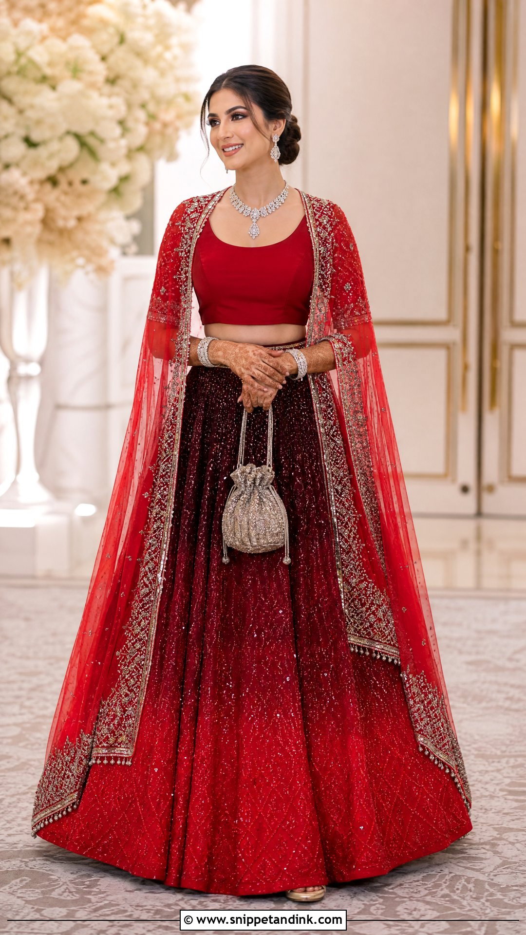 Red Ombre Bridal Lehenga With Silver Jewelry - Snippet and Ink - 20 Red Bridal Outfit Ideas