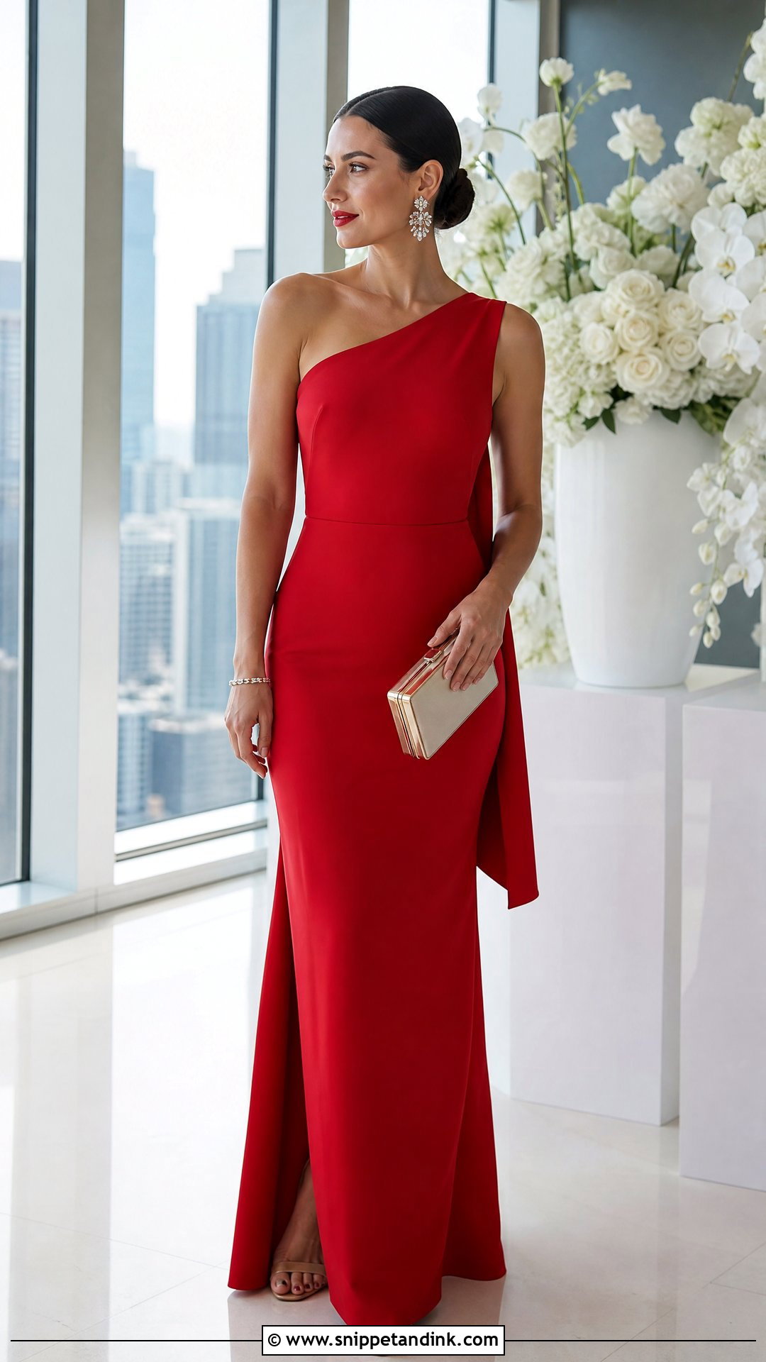 Red One Shoulder Bride Dress - Snippet and Ink - 25 Red Bride Dress Ideas