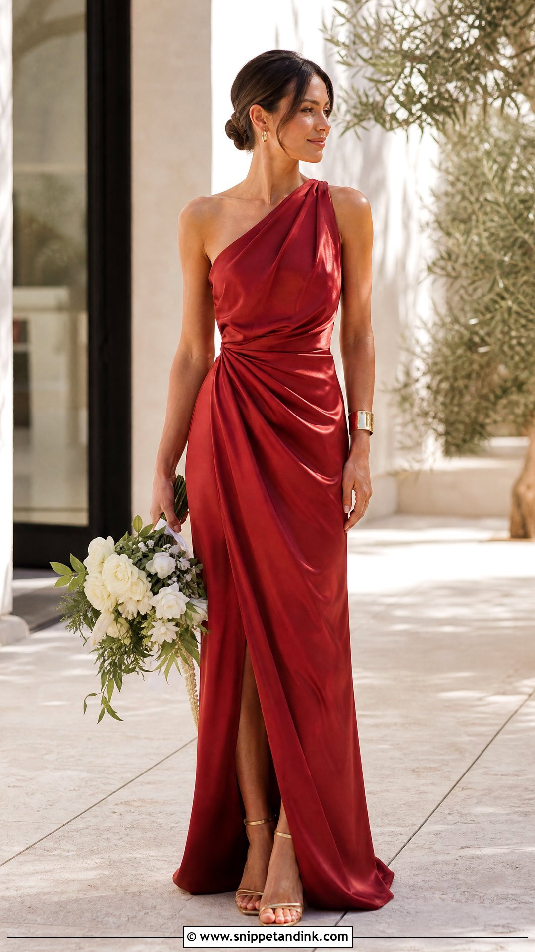 Red One Shoulder Draped Bridal Gown - Snippet and Ink - 20 Red Bridal Gown Ideas