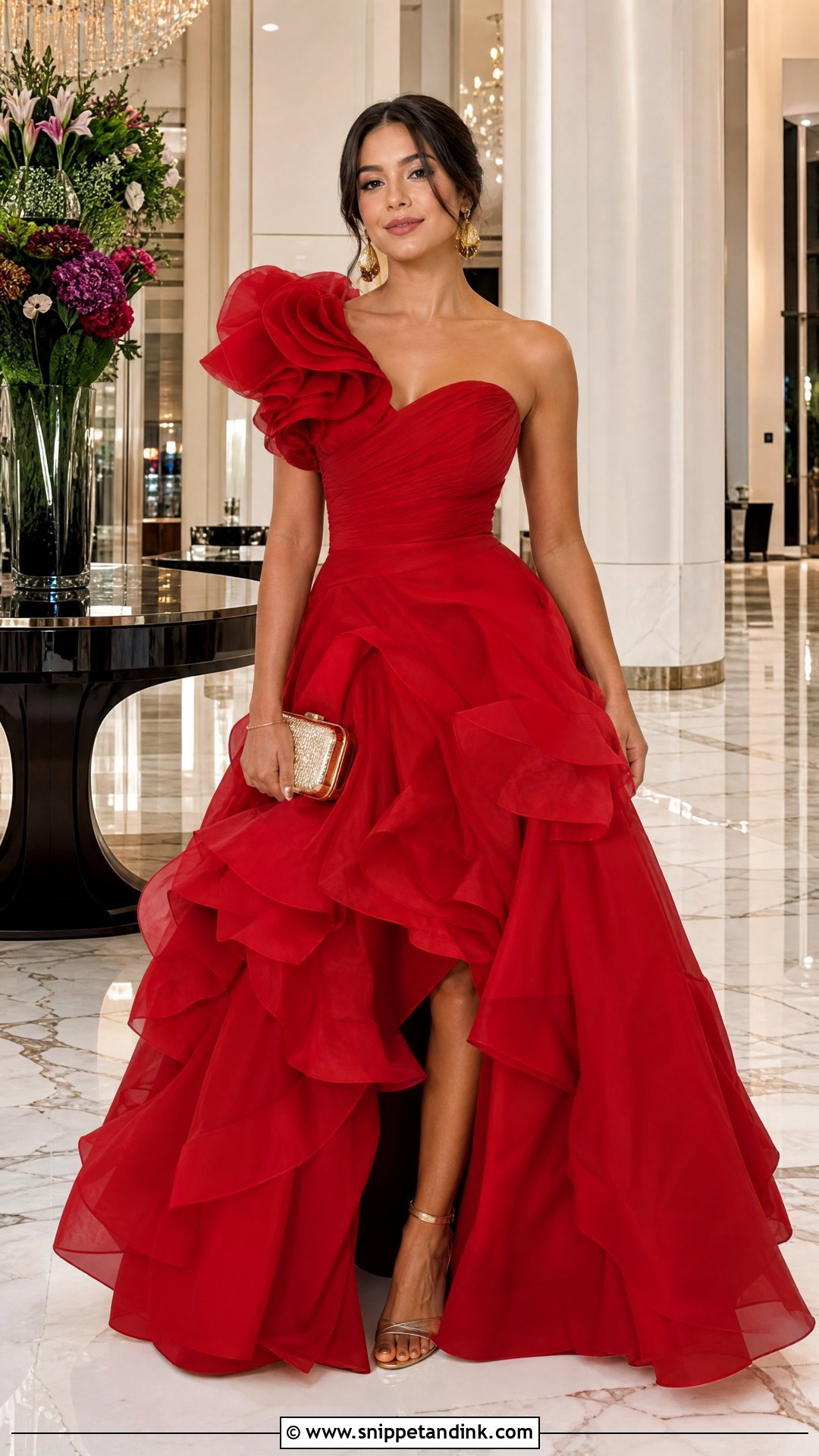 Red One Shoulder Ruffle Ball Gown - Snippet and Ink - 20 Ruffle Ball Gown Ideas