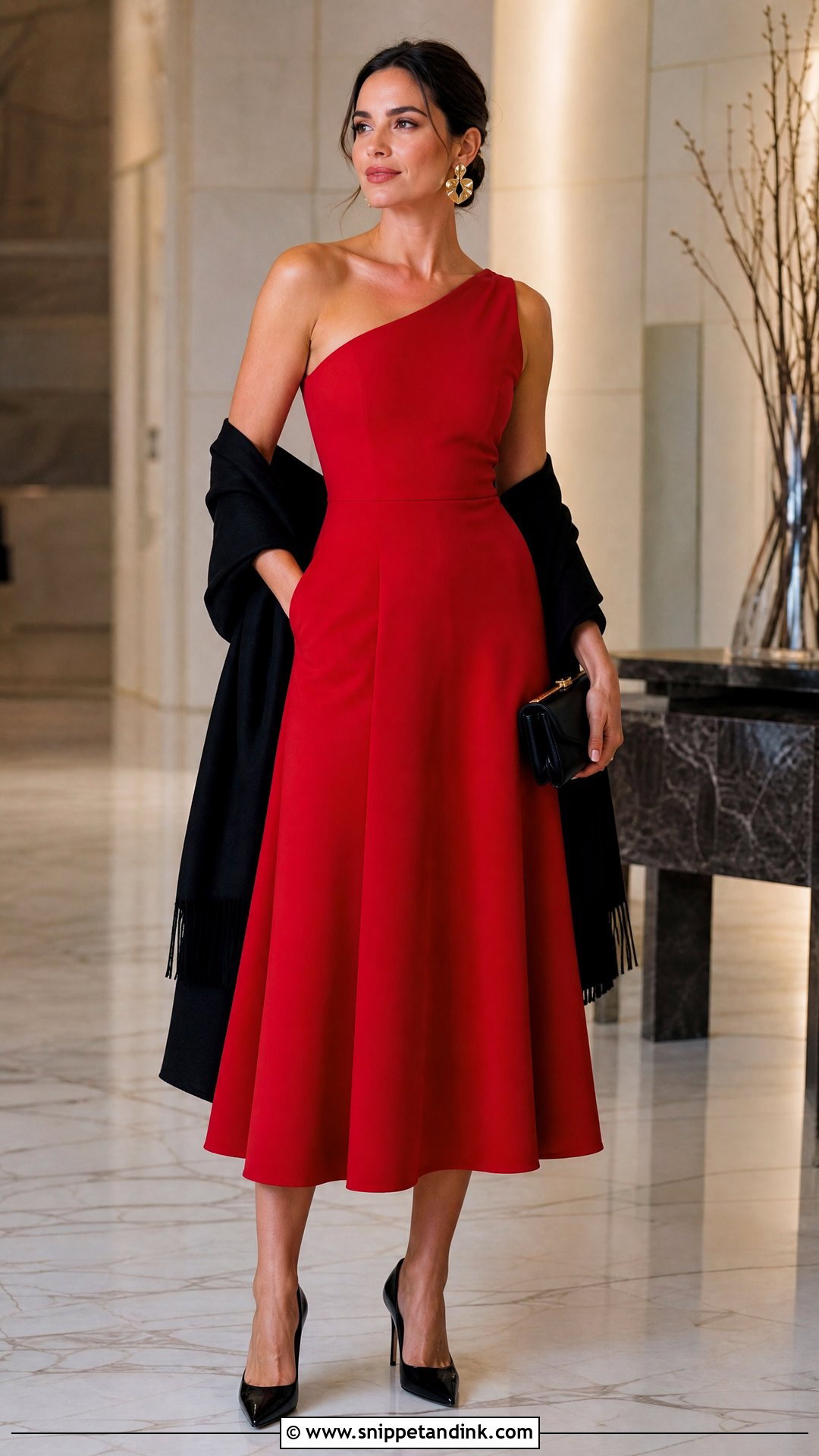 Red One Shoulder Tea Length Gown - Snippet and Ink - 20 Tea Length Gown Ideas