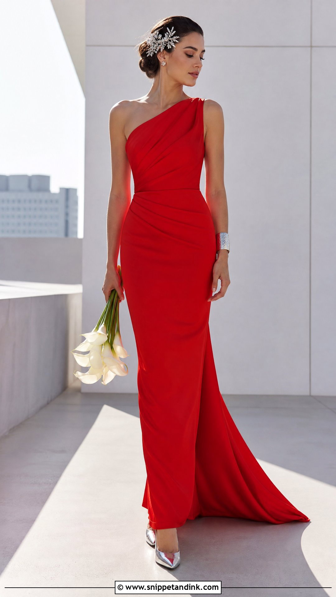 Red One Shoulder Wedding Dress - Snippet and Ink - 20 Red Wedding Dress Outfit Ideas