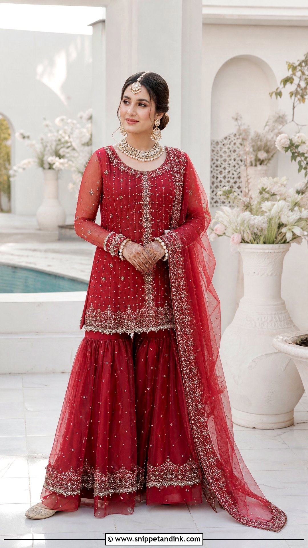 Red Organza Garara With Pearl Work - Snippet and Ink - 20 Red Garara Dress Pakistani Bridal Ideas