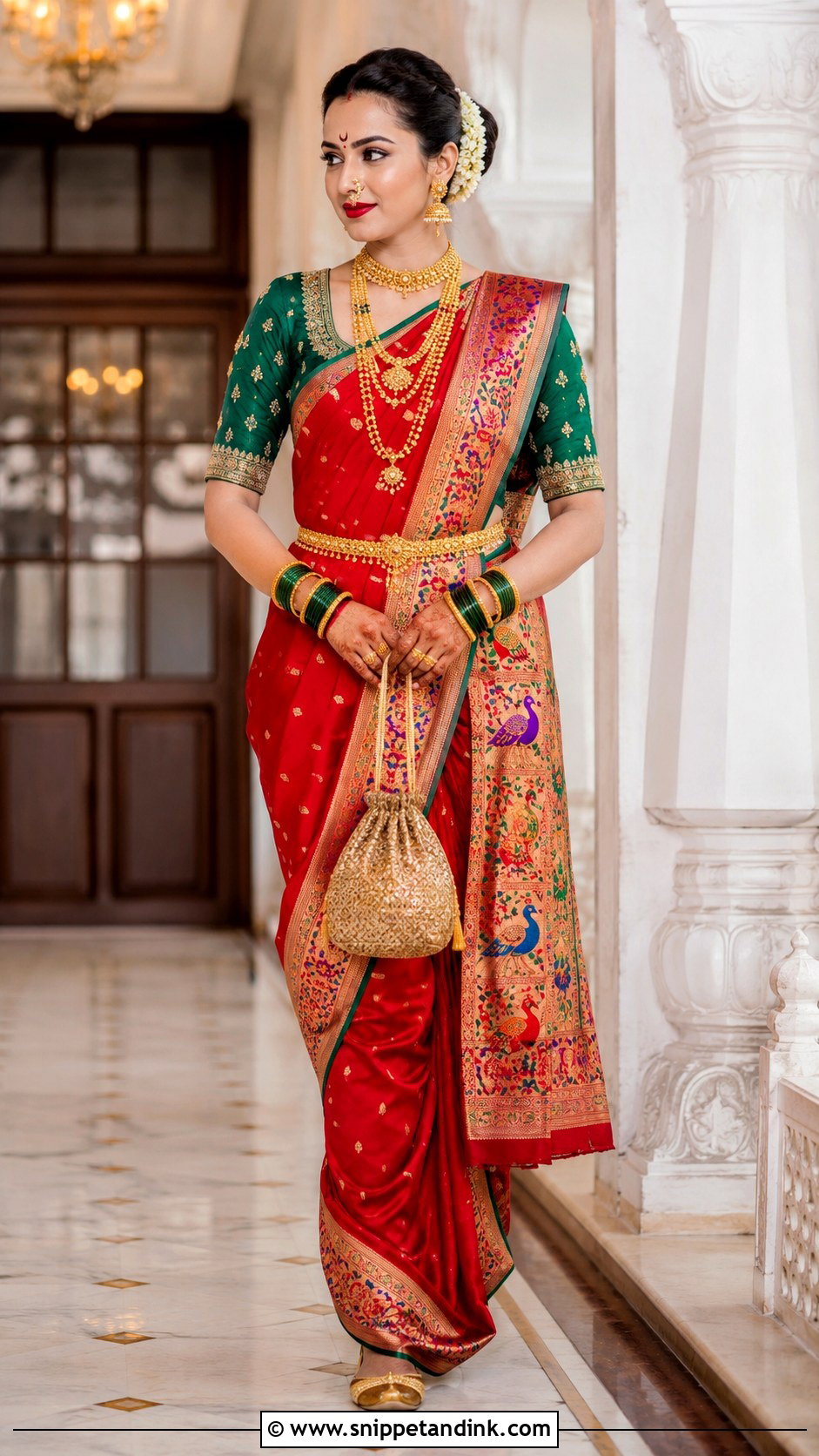 Red Paithani Brahmin Bridal Look - Snippet and Ink - 20 Brahmin Wedding Brides Ideas