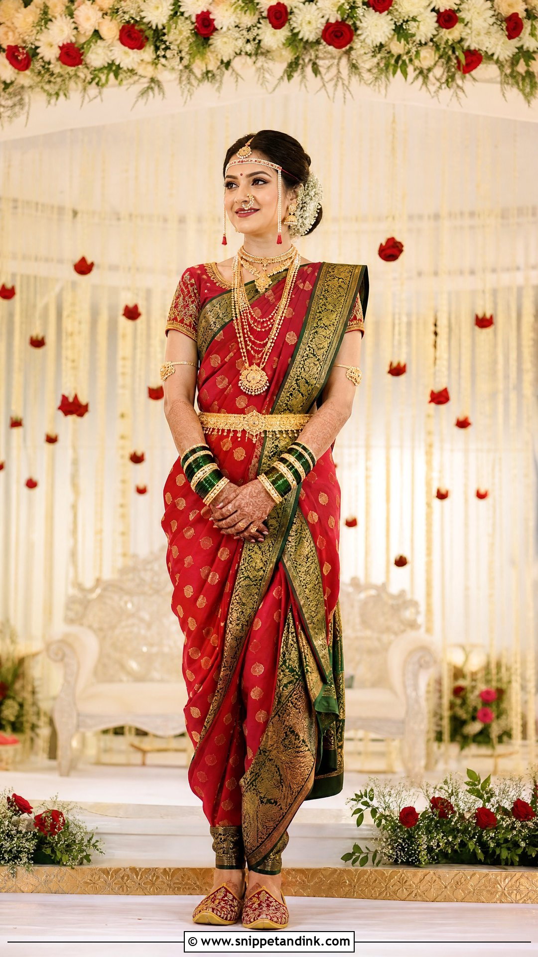 Red Paithani Nauvari Marathi Bride Look - Snippet and Ink - 20 Royal Marathi Bride Look Ideas