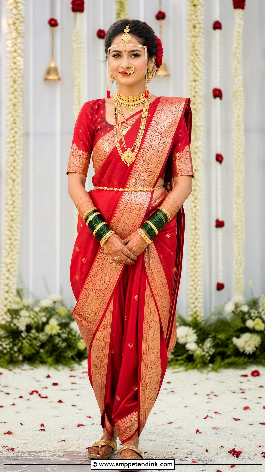 Red Paithani Nauwari Bride Look - Snippet and Ink - 25 Nauwari Bride Look Ideas