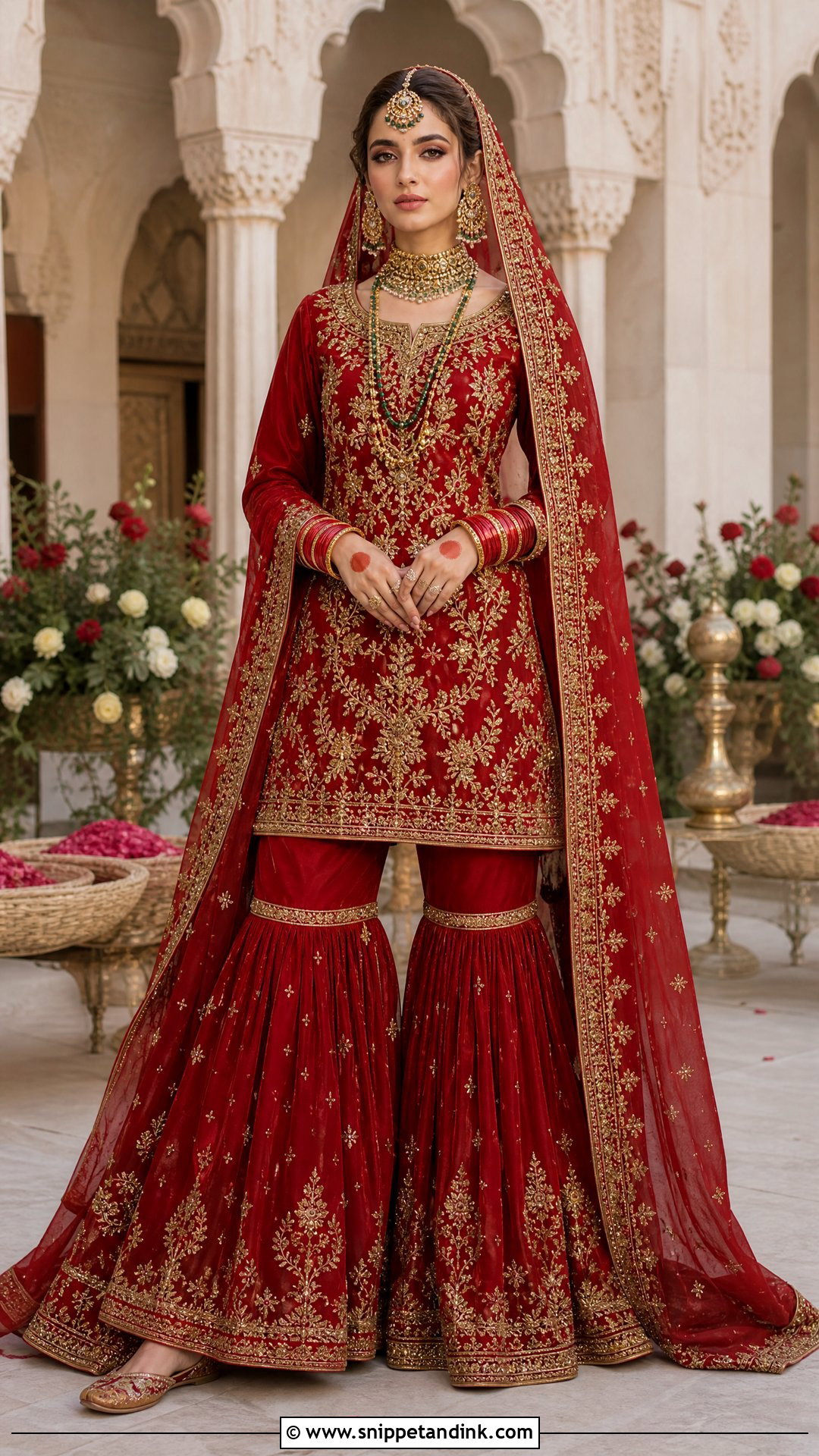 Red Pakistani Barat Bridal Gharara With Short Kurti - Snippet and Ink - 20 Pakistani Barat Bridal Dress Ideas