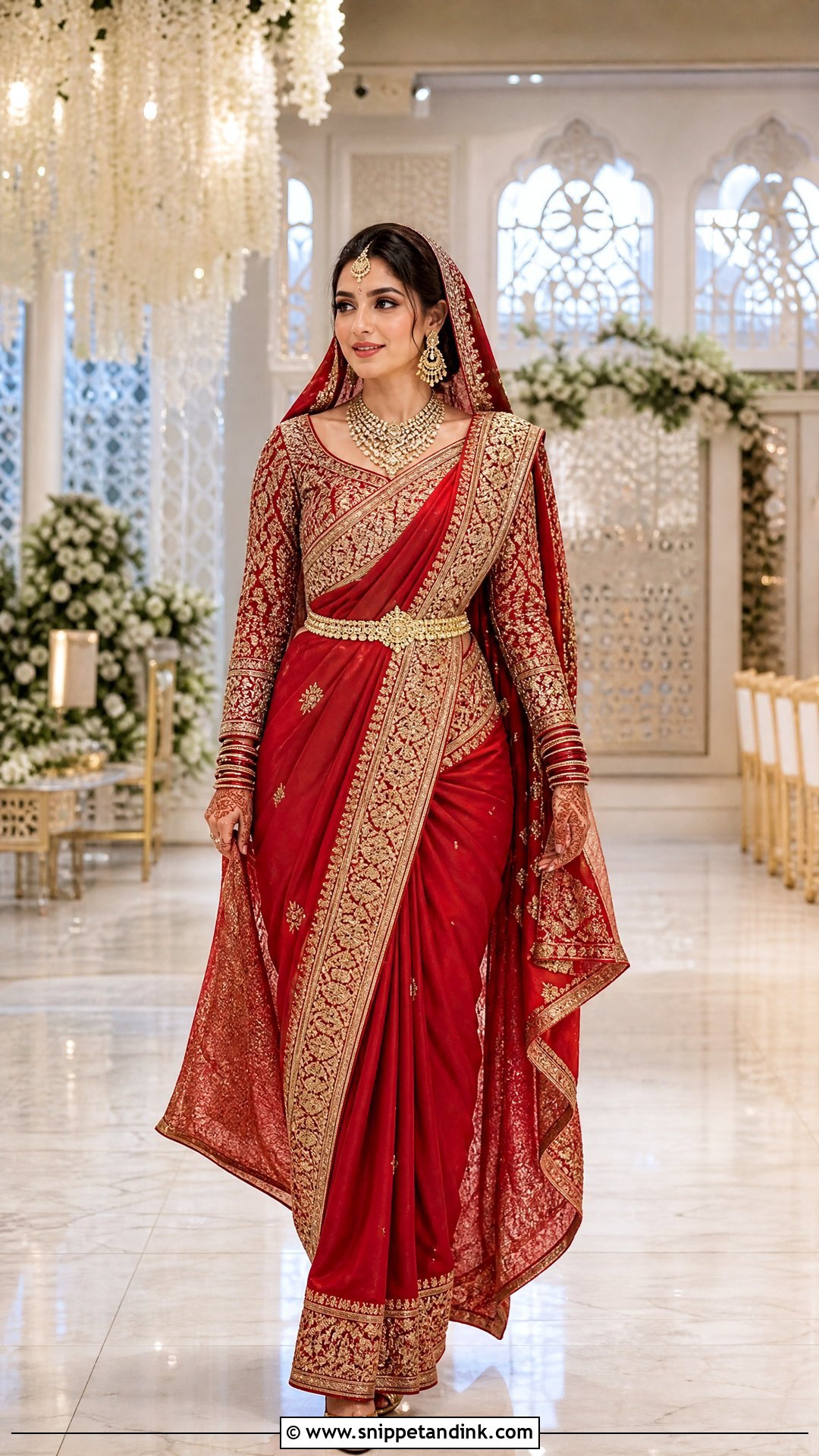Red Pakistani Barat Bridal Saree With Embellished Blouse - Snippet and Ink - 20 Pakistani Barat Bridal Dress Ideas