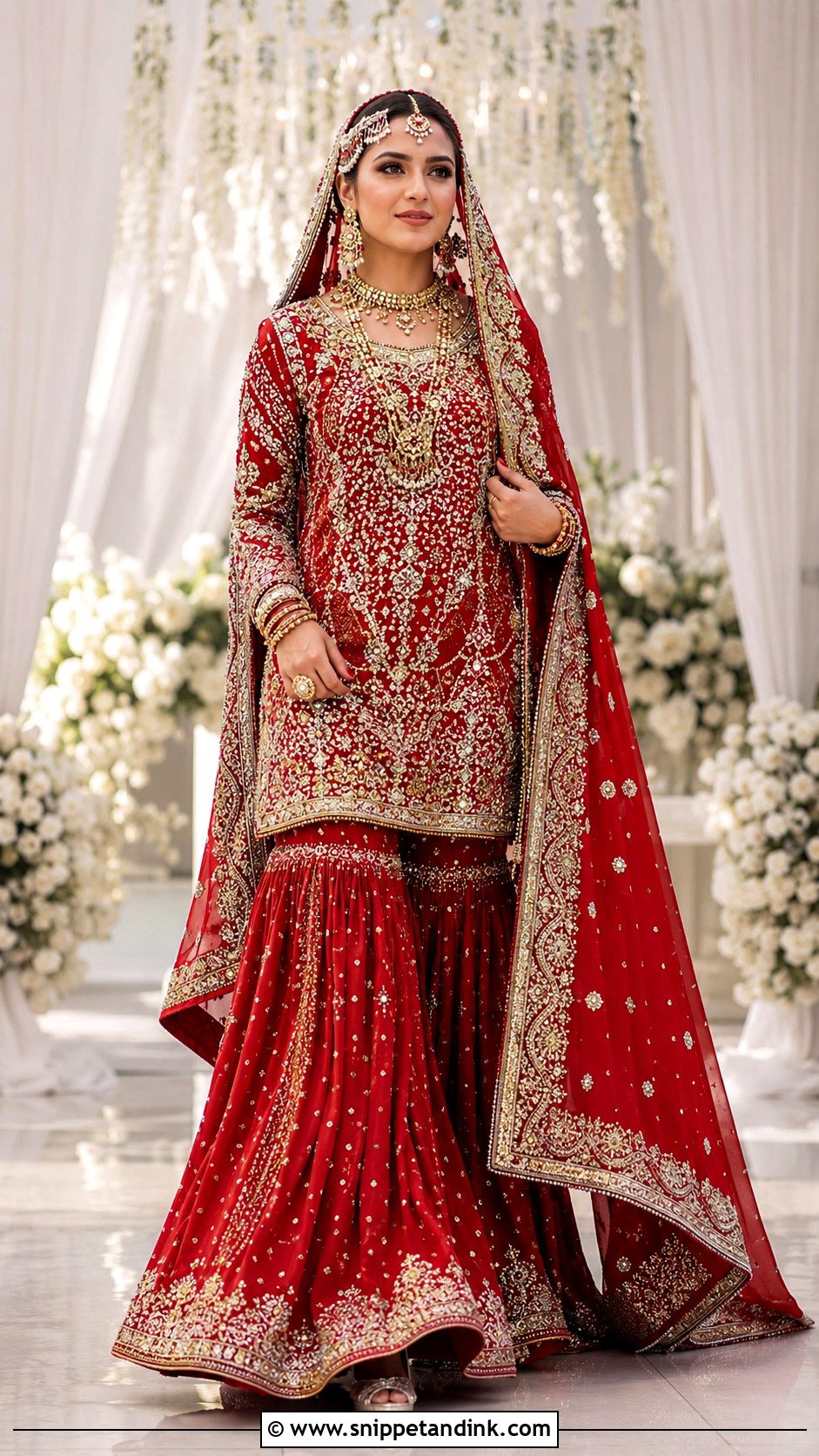 Red Pakistani Barat Bridal Sharara - Snippet and Ink - 25 Pakistani Barat Brides Ideas
