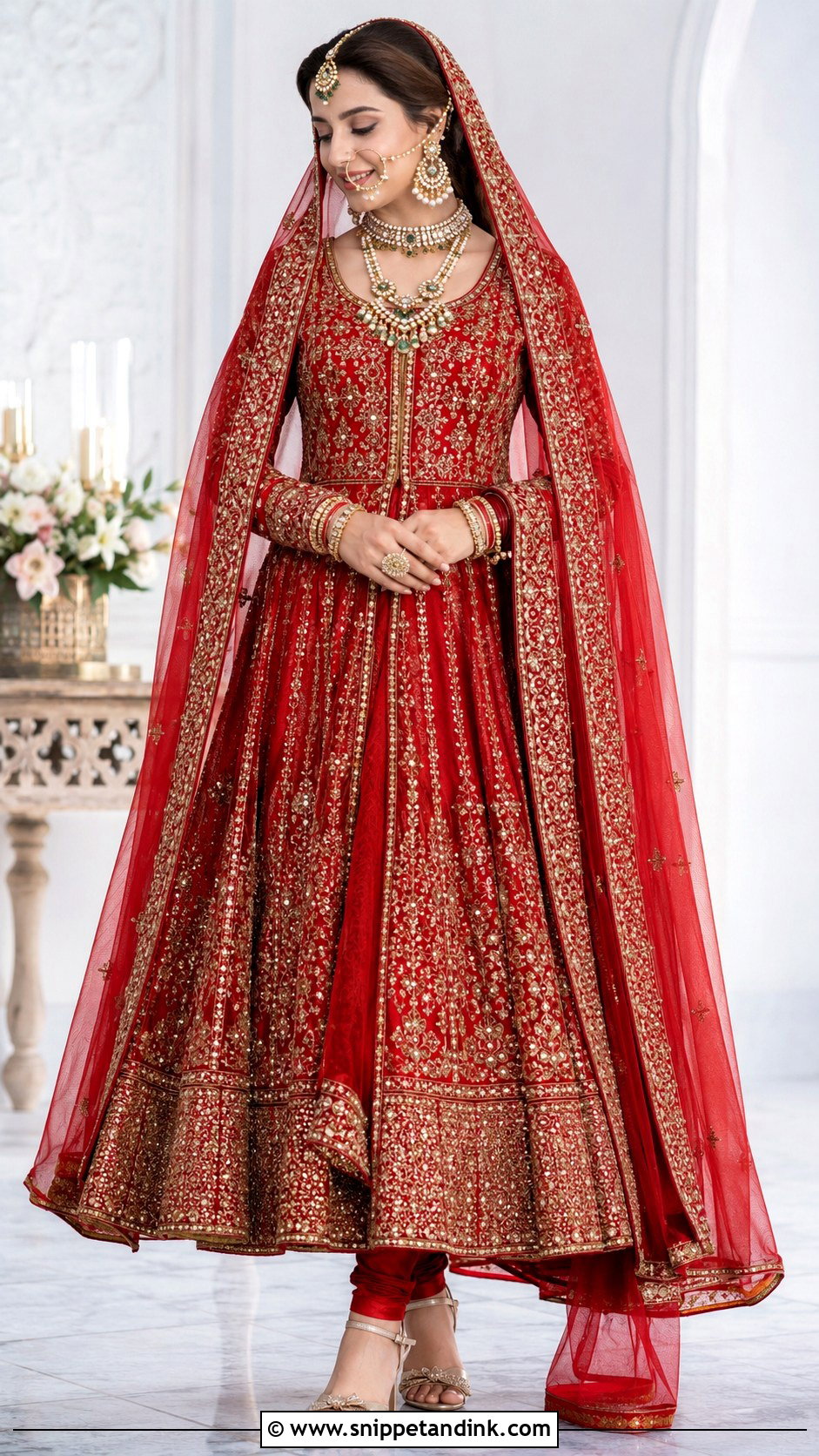 Red Pakistani Bridal Anarkali With Dupatta - Snippet and Ink - 25 Red Pakistani Bridal Wear Ideas