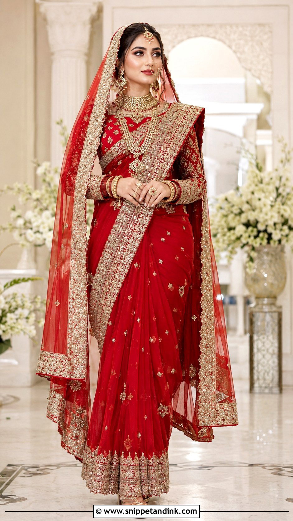 Red Pakistani Bridal Barat Saree - Snippet and Ink - 20 Pakistani Bridal Barat Dresses