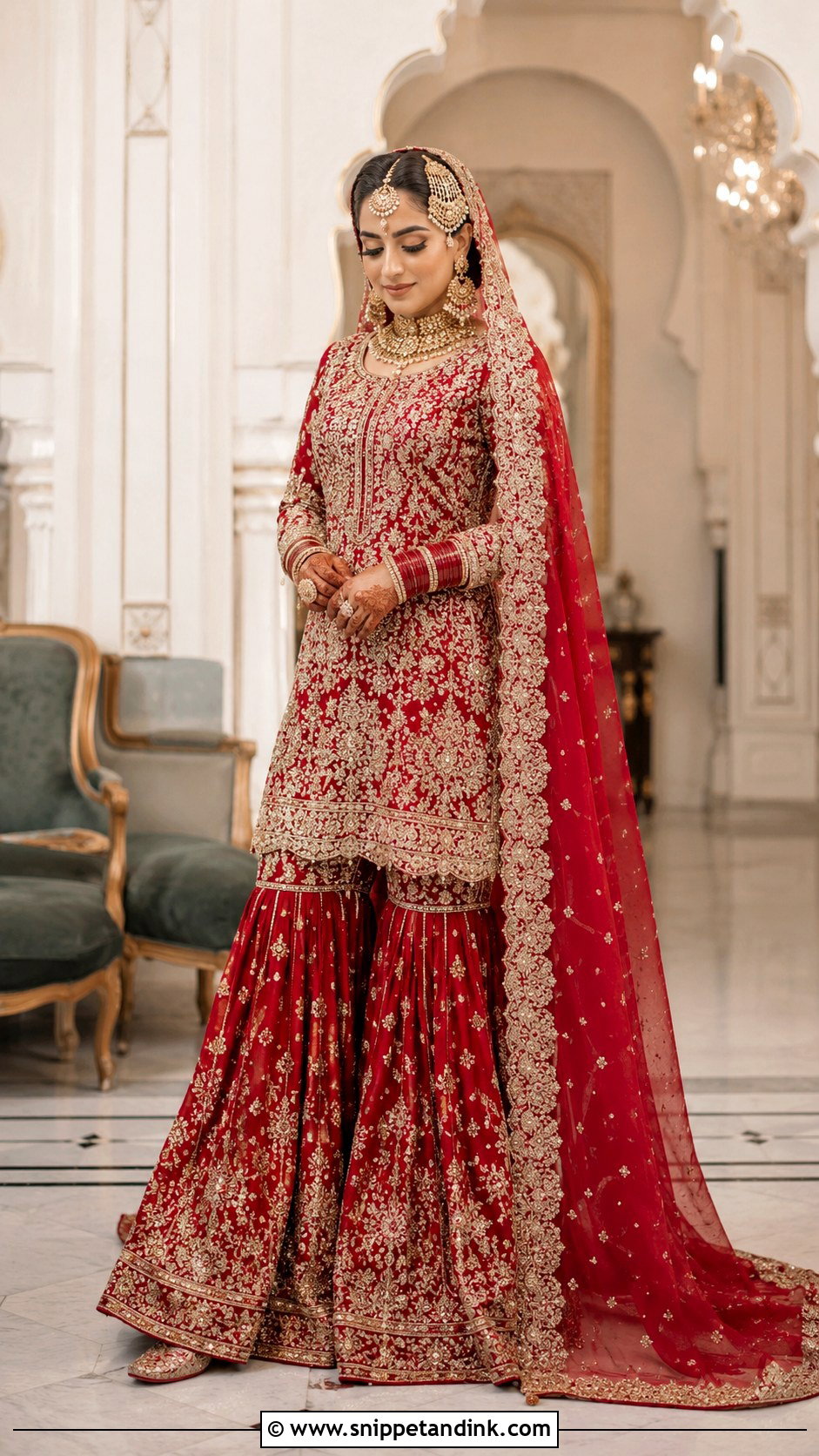 Red Pakistani Bridal Farshi Gharara - Snippet and Ink - 25 Red Pakistani Bridal Wear Ideas