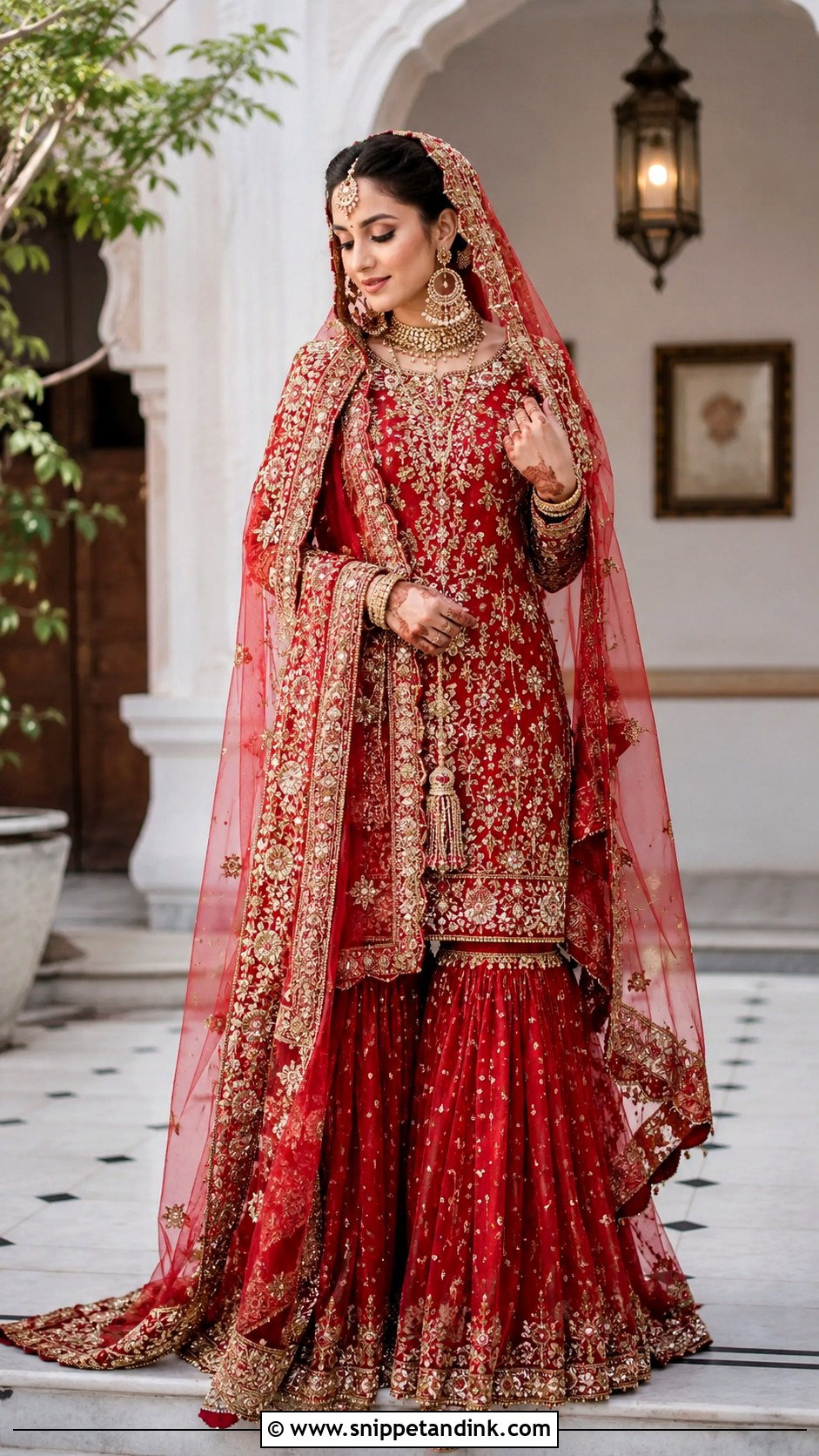 Red Pakistani Bridal Gharara With Long Shirt - Snippet and Ink - 25 Red Pakistani Bridal Wear Ideas