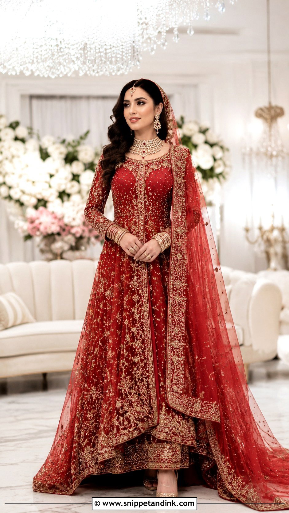 Red Pakistani Bridal Gown With Embroidered Dupatta - Snippet and Ink - 25 Red Pakistani Bridal Wear Ideas