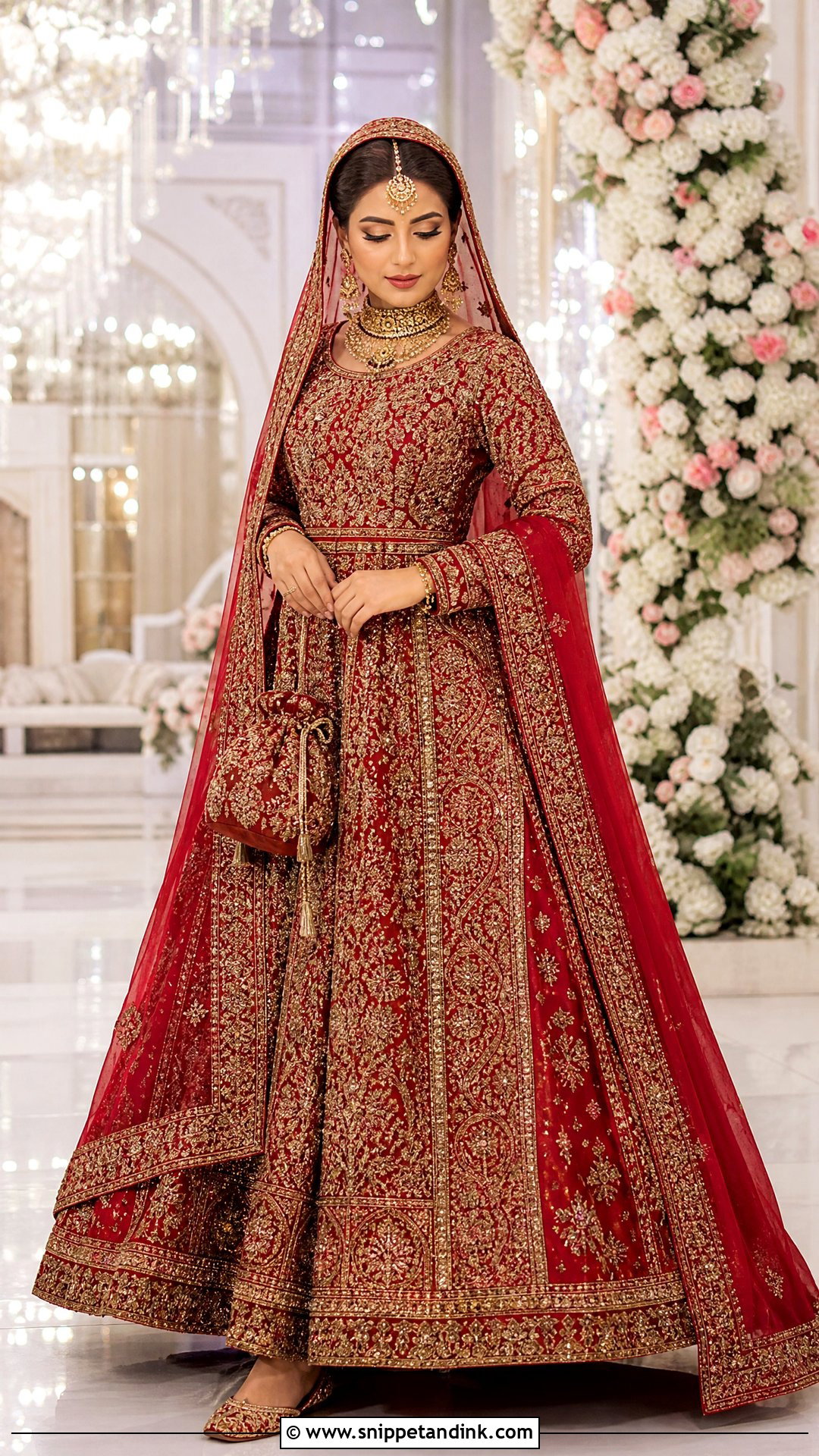 Red Pakistani Bridal Gown With Gold Dupatta - Snippet and Ink - 20 Pakistani Bridal Gown Ideas