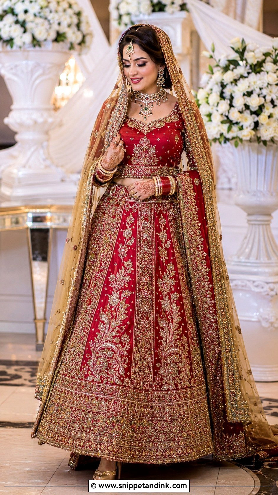 Red Pakistani Bridal Lehenga With Gold Dupatta - Snippet and Ink - 25 Red Pakistani Bridal Wear Ideas