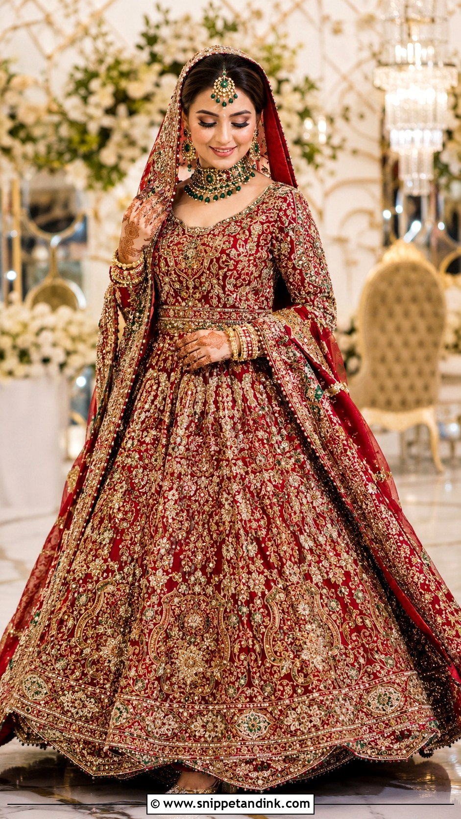 Red Pakistani Bridal Lehenga With Green Jewelry - Snippet and Ink - 25 Red Pakistani Bridal Wear Ideas