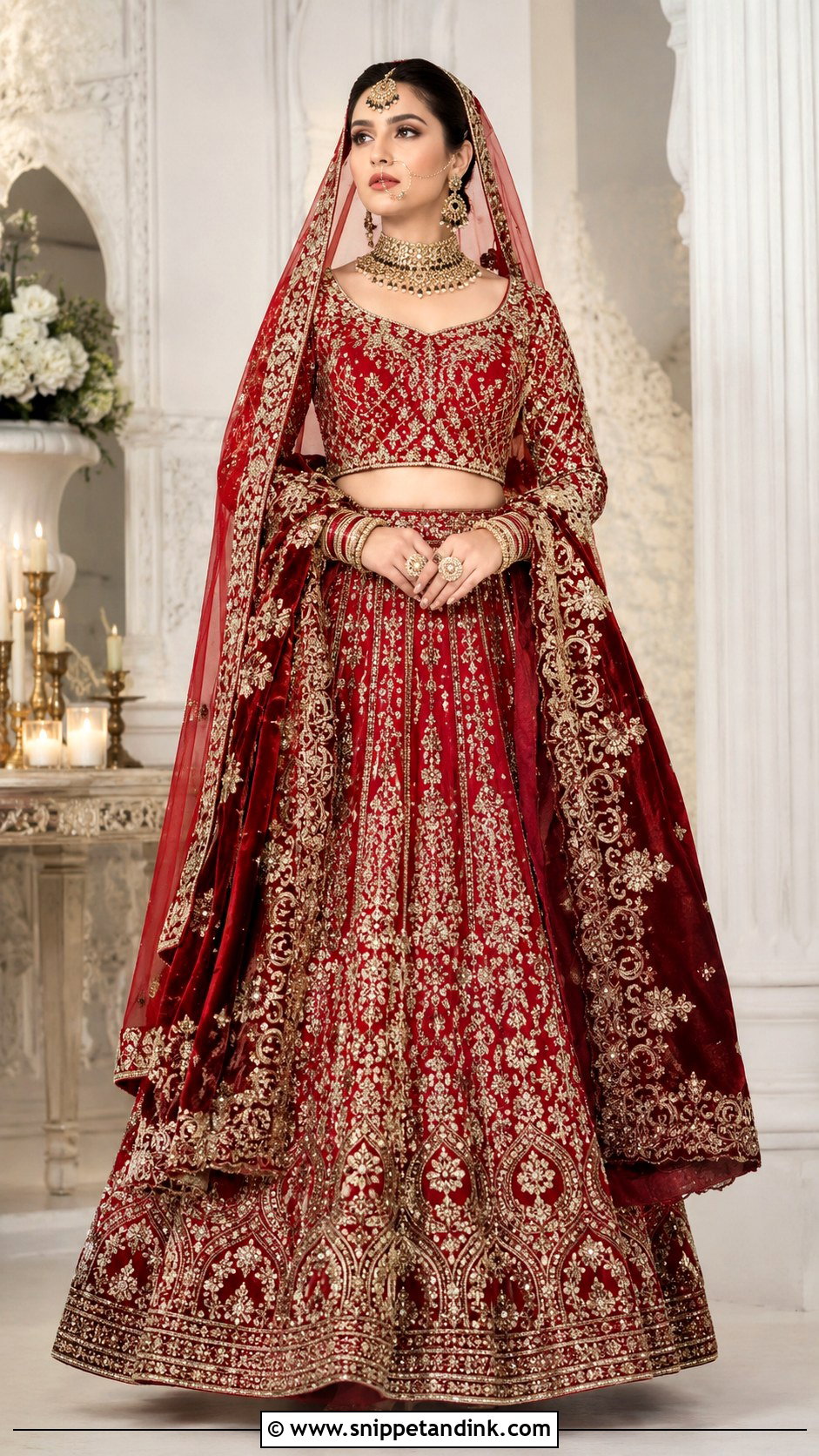 Red Pakistani Bridal Lehenga With Heavy Shawl - Snippet and Ink - 25 Red Pakistani Bridal Wear Ideas